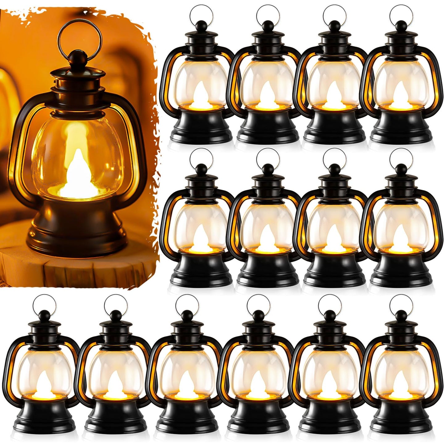 12 Pcs Halloween Mini Lantern, Lantern Centerpieces for Tables with LED Simulation Candle, 4 Inch Small Hanging Lantern, Lanterns Decorative for Wedding Centerpiece Tables (Warm Yellow