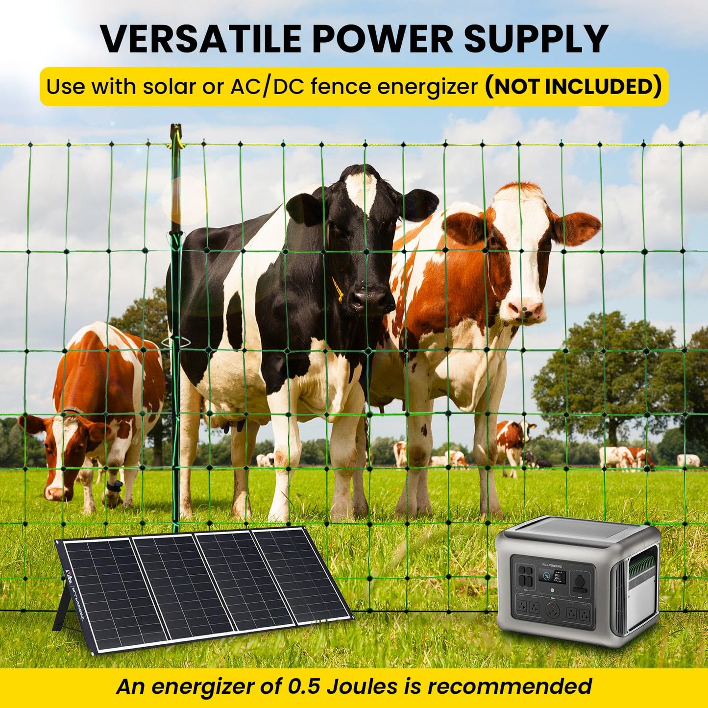 Electric Fence Netting, 42.6" H x 164'L Electric Anti-Predator Poultry Fence, PE Net Fencing Kit with 14 Posts Double Spiked, Movable Livestock Nets for Sheep, Hogs, Cattle