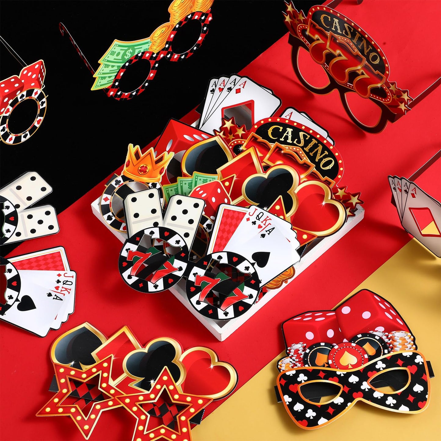 Harrycle 32 Pcs Casino Night Decorations Las Vegas Casino Glasses Paper Eyeglasses Poker Dice Selfie Photo Booth Props Kit Las Vegas Game Night Birthday Party Favors Supplies