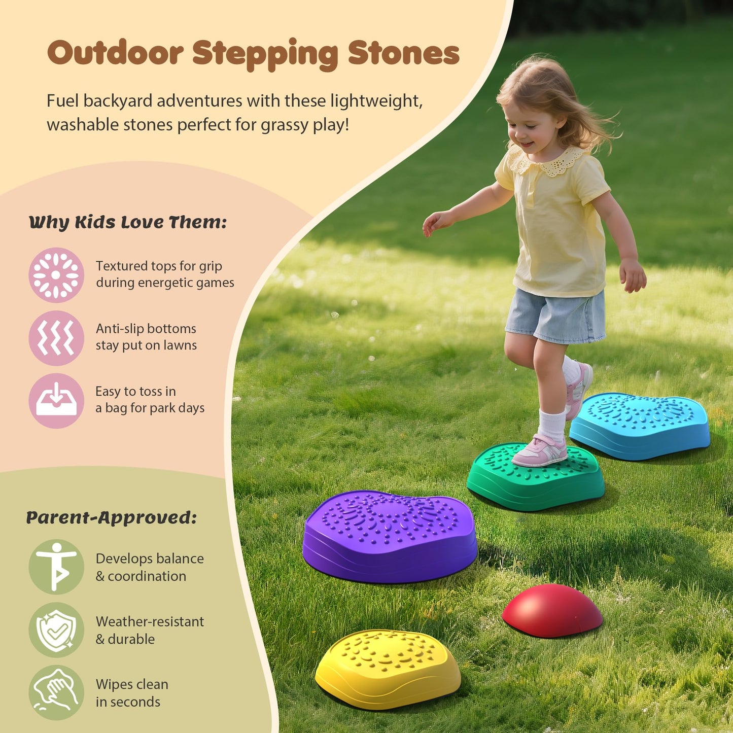 Stepping Stones, 5pcs Non-Slip Stepping Stone, Sensory Stepping Stones for Coordination Skills & Promoting Balance, Balance Outdoor Indoor