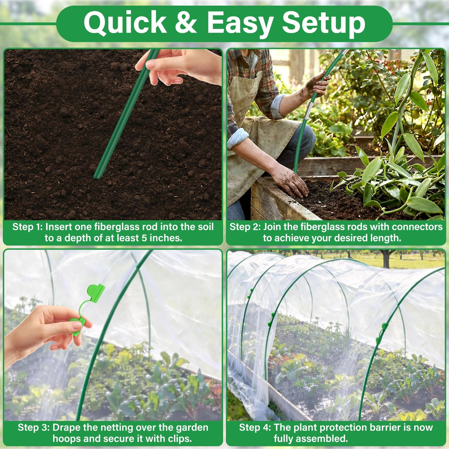 Sunwinx Garden Mesh Netting Kit for Raised Beds, 10x33FT Ultra Fine Mesh Netting&6 Sets 8FT Fiberglass Garden Hoops, Insect Netting Row Cover, Pest Barrier Protection for Vegetable Fruits Flowers