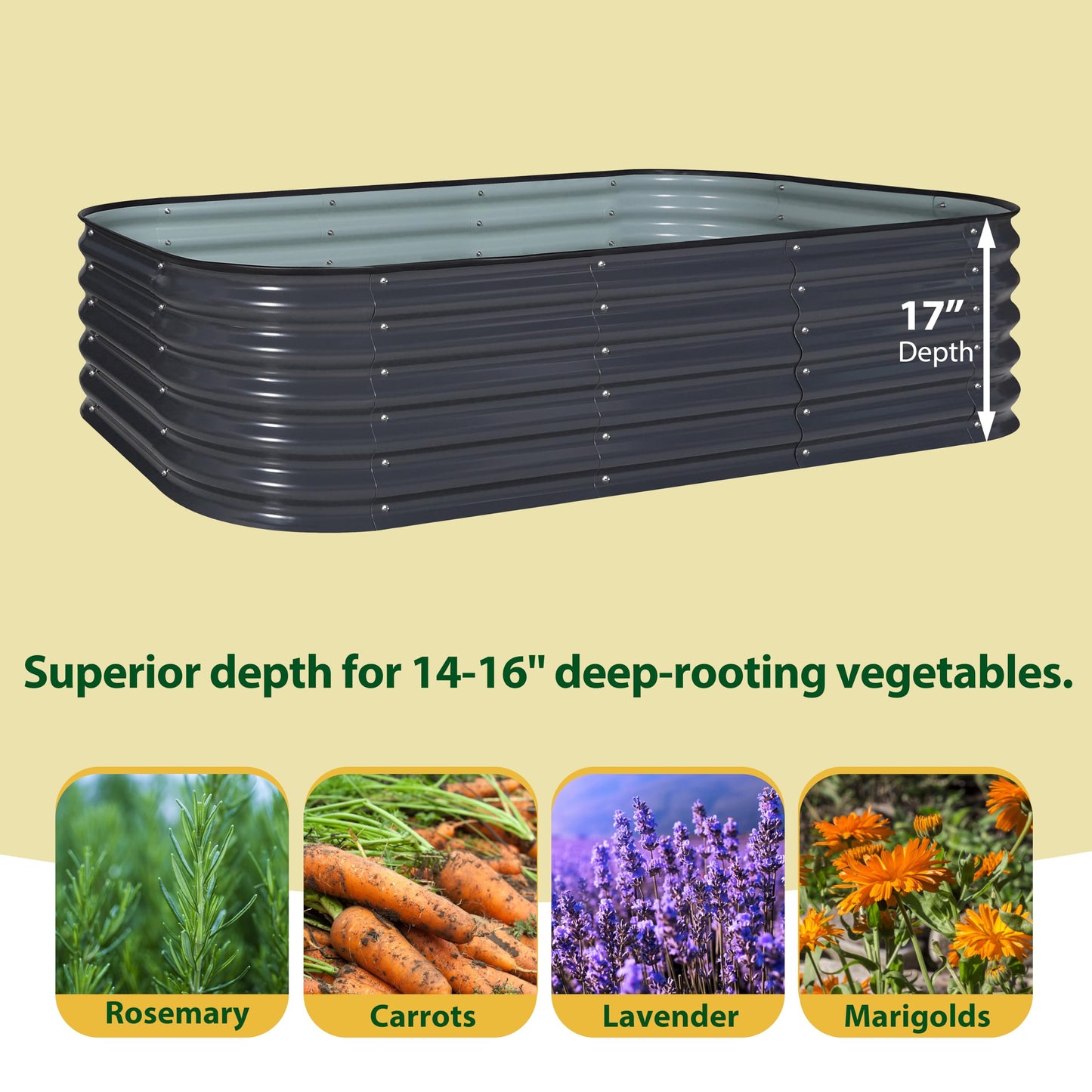 MUPATER 8ftx2ftx1.4ft Raised Garden Bed Outdoor for Vegetables, 9-in-1 Galvanized Metal Planter Box, 17''H Modular Garden Bed Kit Oval for Herbs and Flowers, Grey