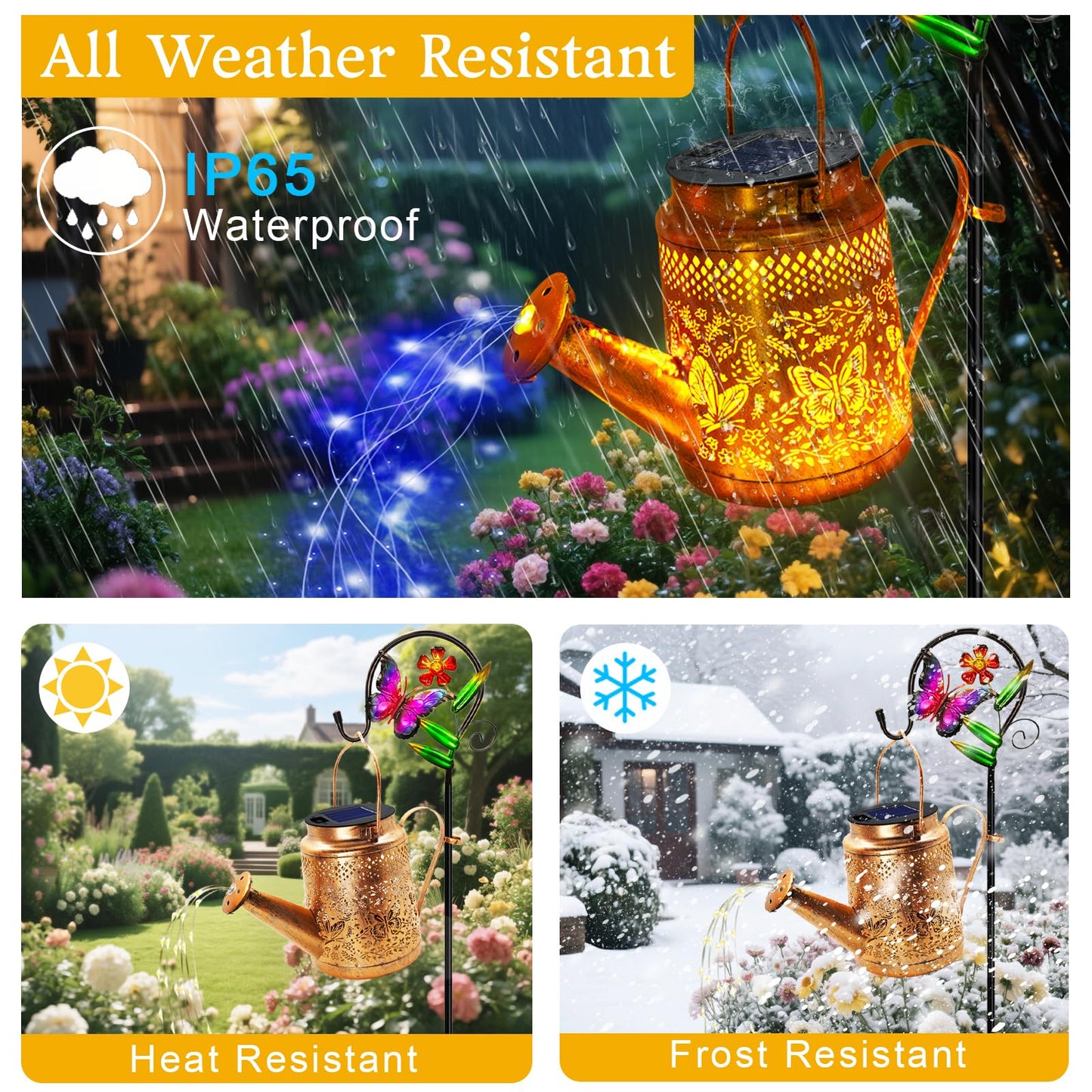 ANGMLN Butterfly Solar Lights Outdoor Waterproof, Solar Watering Can Lights with Shepherd Hook, Metal Hanging Lantern Garden Decor Yard Outside Patio Lawn, Gifts for Mom Grandma Women Birthday