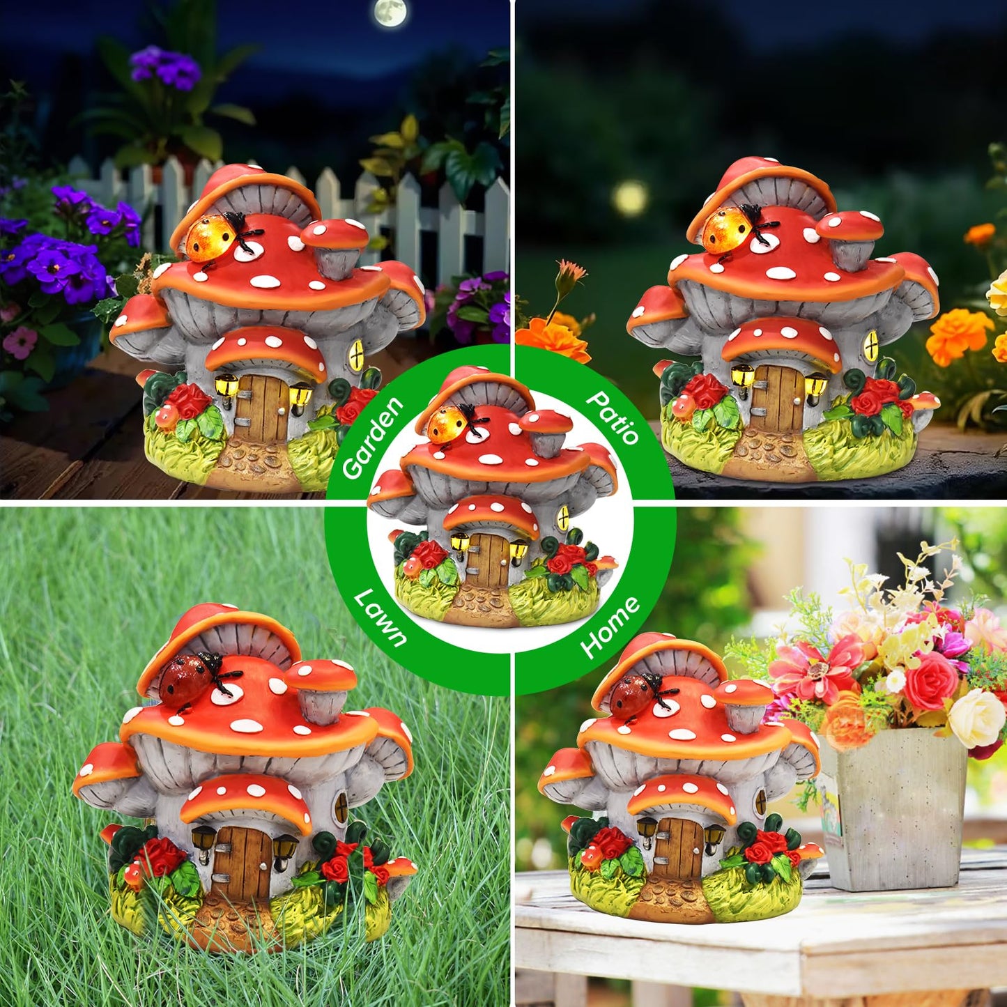 WINTS Solar Mushroom House Statue,Fairy Garden Houses with Solar Lights, Outdoor Mushroom Garden Statue Decoration for Fairy House, Outside Lawn Yard Patio, Gifts for Mom