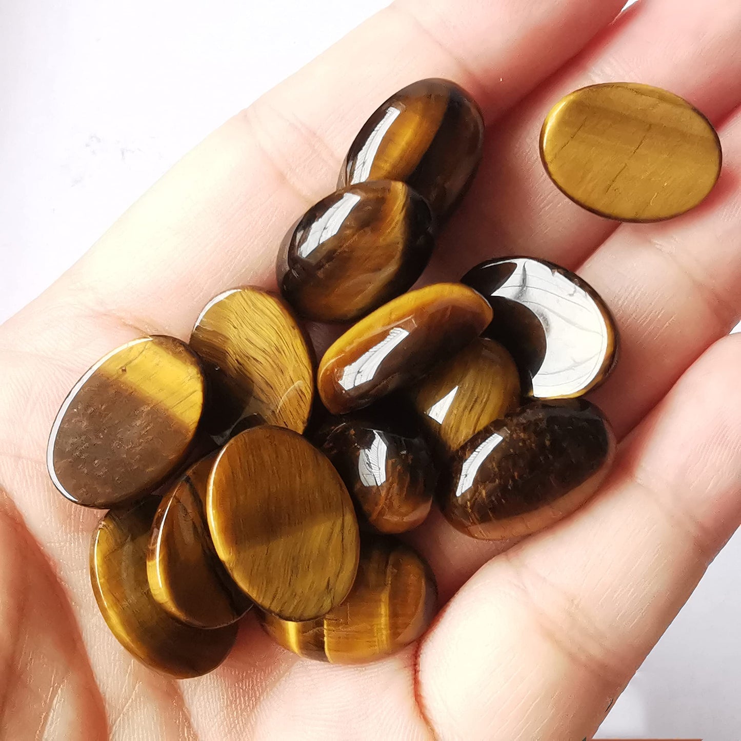 Bacatgem 7 Pcs Tiger's Eye Oval Cabochons Flatback Crystal Stone Gemstones Beads for Jewelry Making DIY,18x13mm