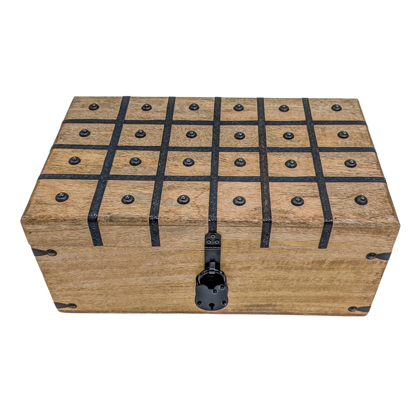Aiden Asher Handmade Pirate Treasure Chest - Rustic Decorative Jewelry - Wooden Storage Box with Iron Lock & Skeleton Key