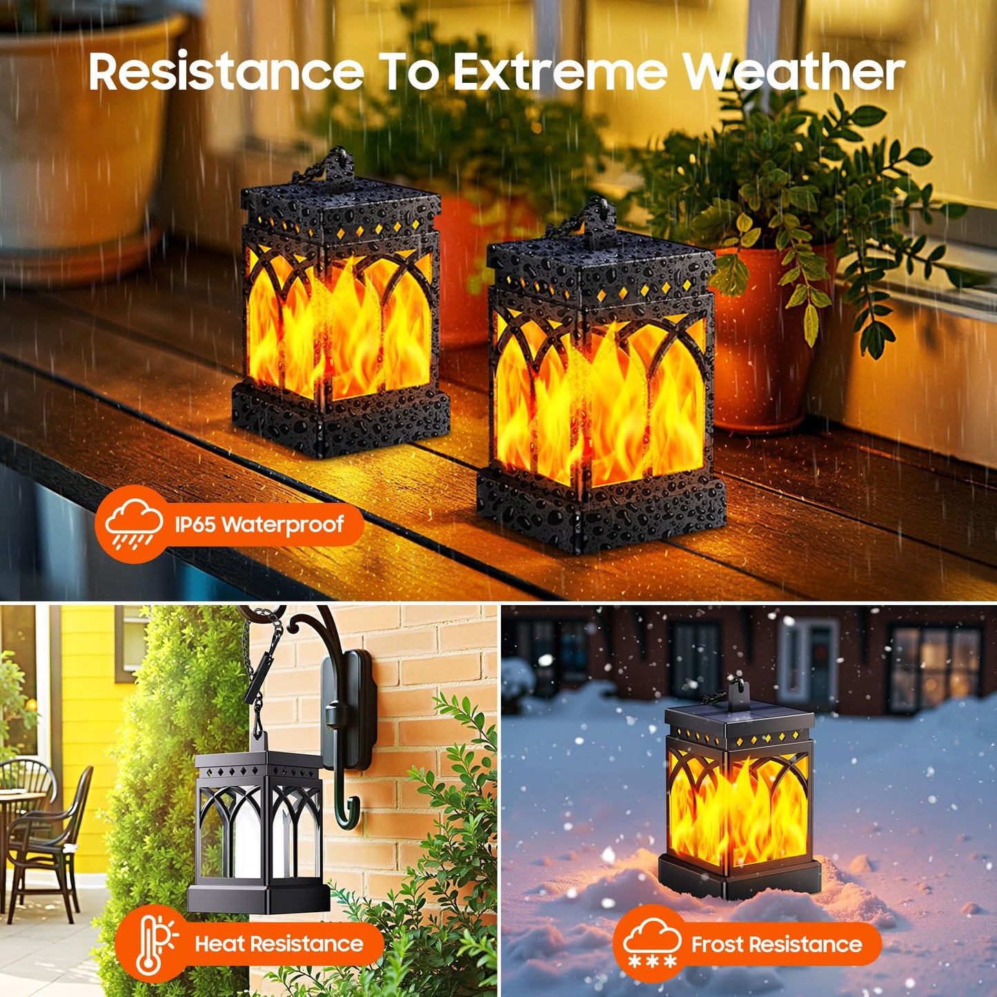 KOOPER 4 Pack Solar Lanterns Outdoor Waterproof, Upgraded Flickering Flame Modes + Constant Modes Hanging Solar Lantern Lights for Outside, Lanterns Decorative Outdoor for Garden Table Yard Tree Decor