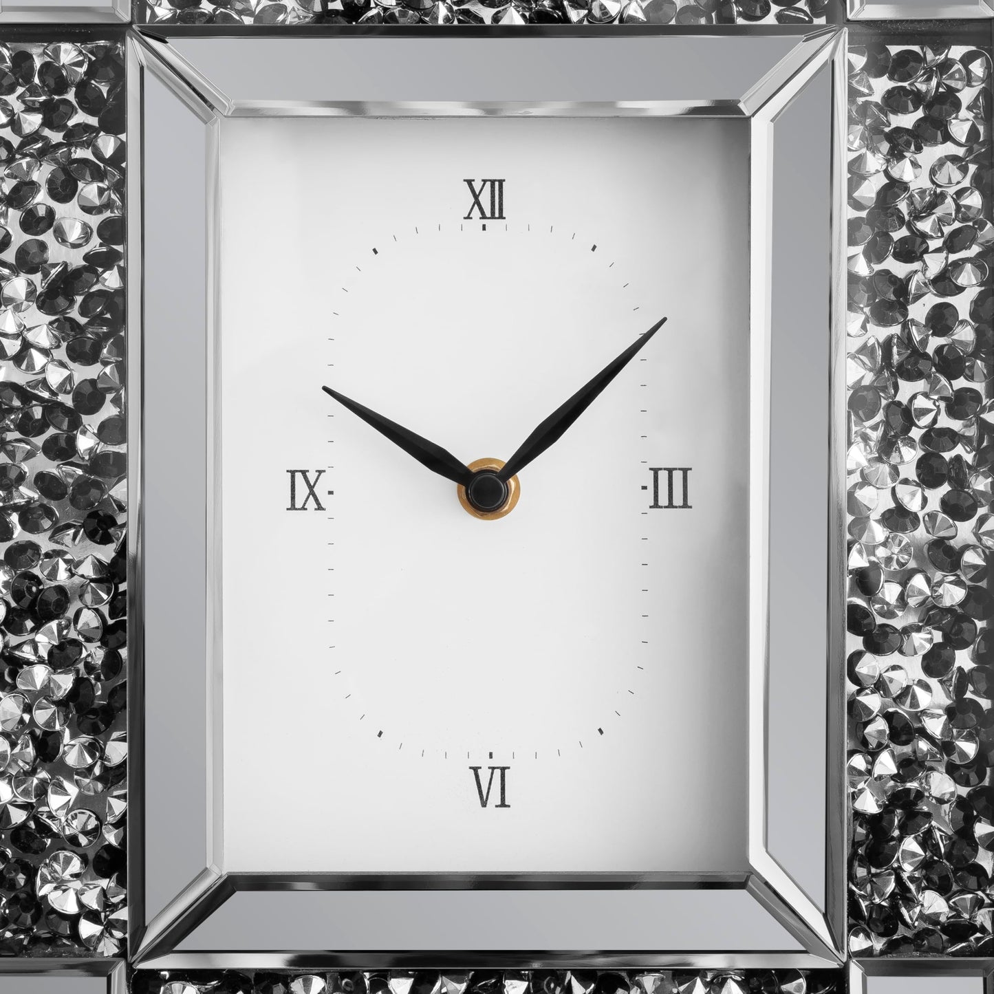 SHYFOY Luxury Crystal-Embedded Mirrored Table Clock, Elegant Decorative Clock with Roman Numerals for Home & Office, Silver Glam Desk Clock Home Decor