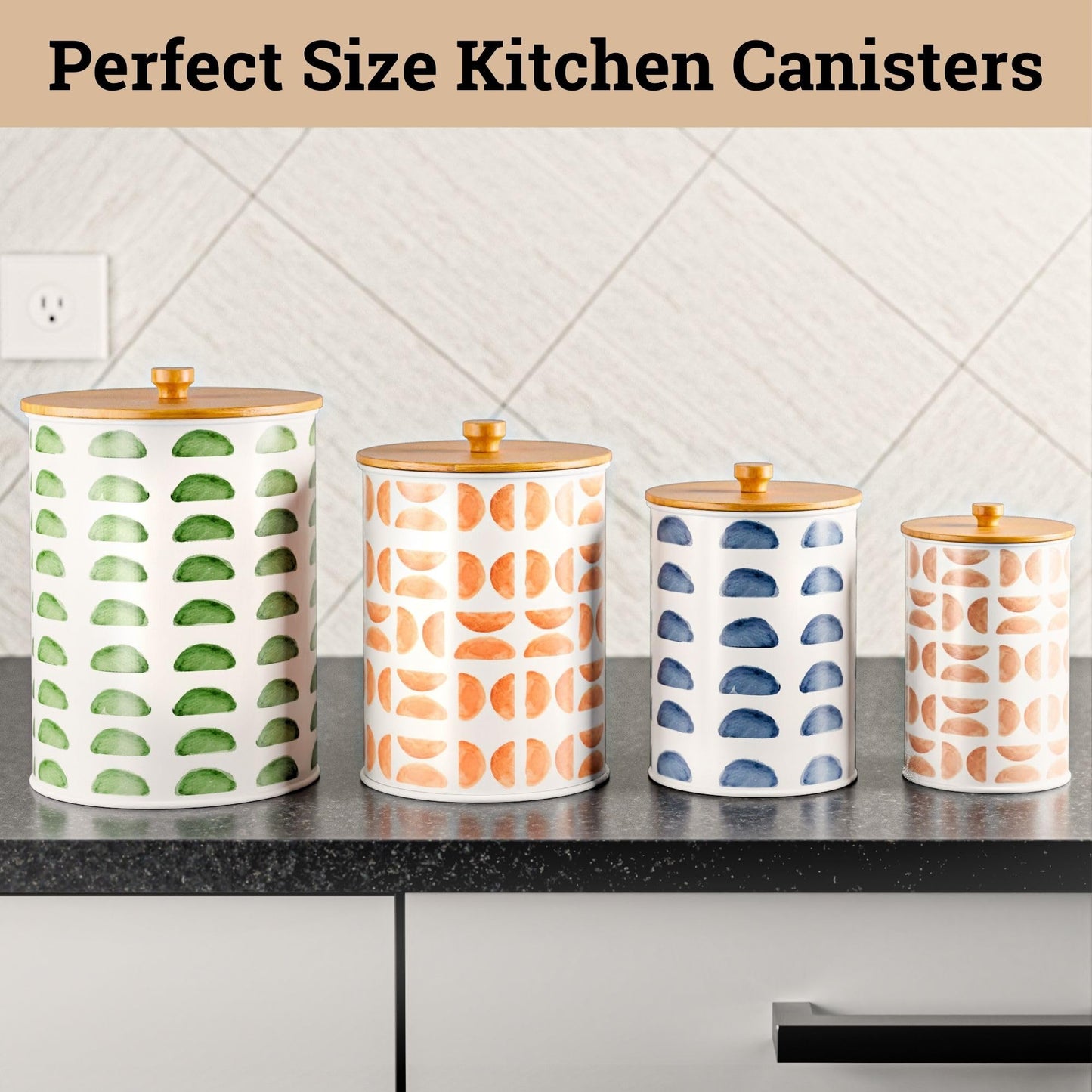 Kitchen Canisters for Countertop Set of 4 - Patterned Iron Kitchen Canisters with Airtight Lids - Flour Sugar Canister Set - Flour and Sugar Containers Farmhouse - Coffee Jar for Counter - White Jar