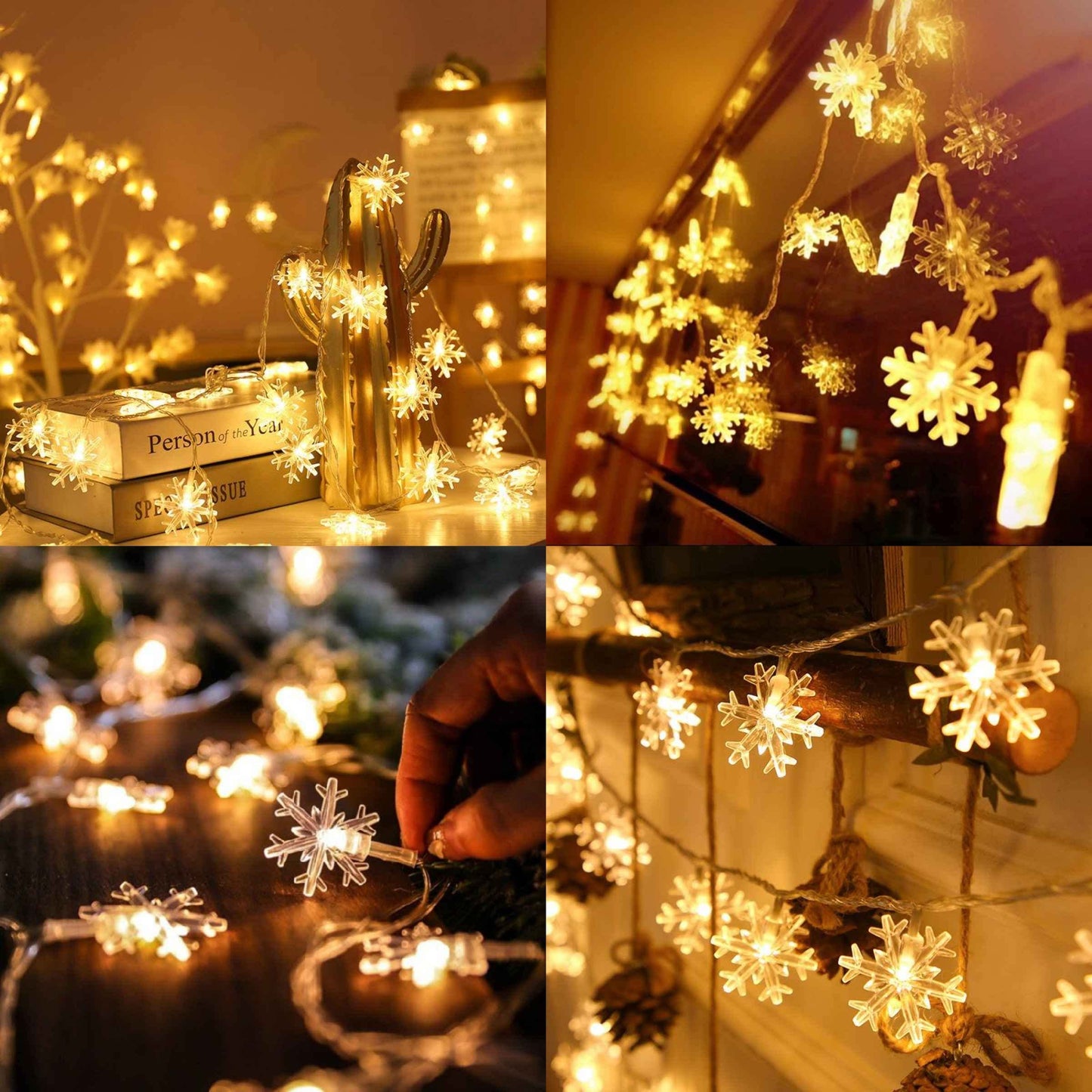 Christmas Snowflake Lights, 20 FT 40 LED Battery Operated String Lights with Remote, 8 Modes Timer Waterproof Hanging Decor Bedroom Room Party Wall Indoor Outdoor Xmas Tree Decorations Warm White