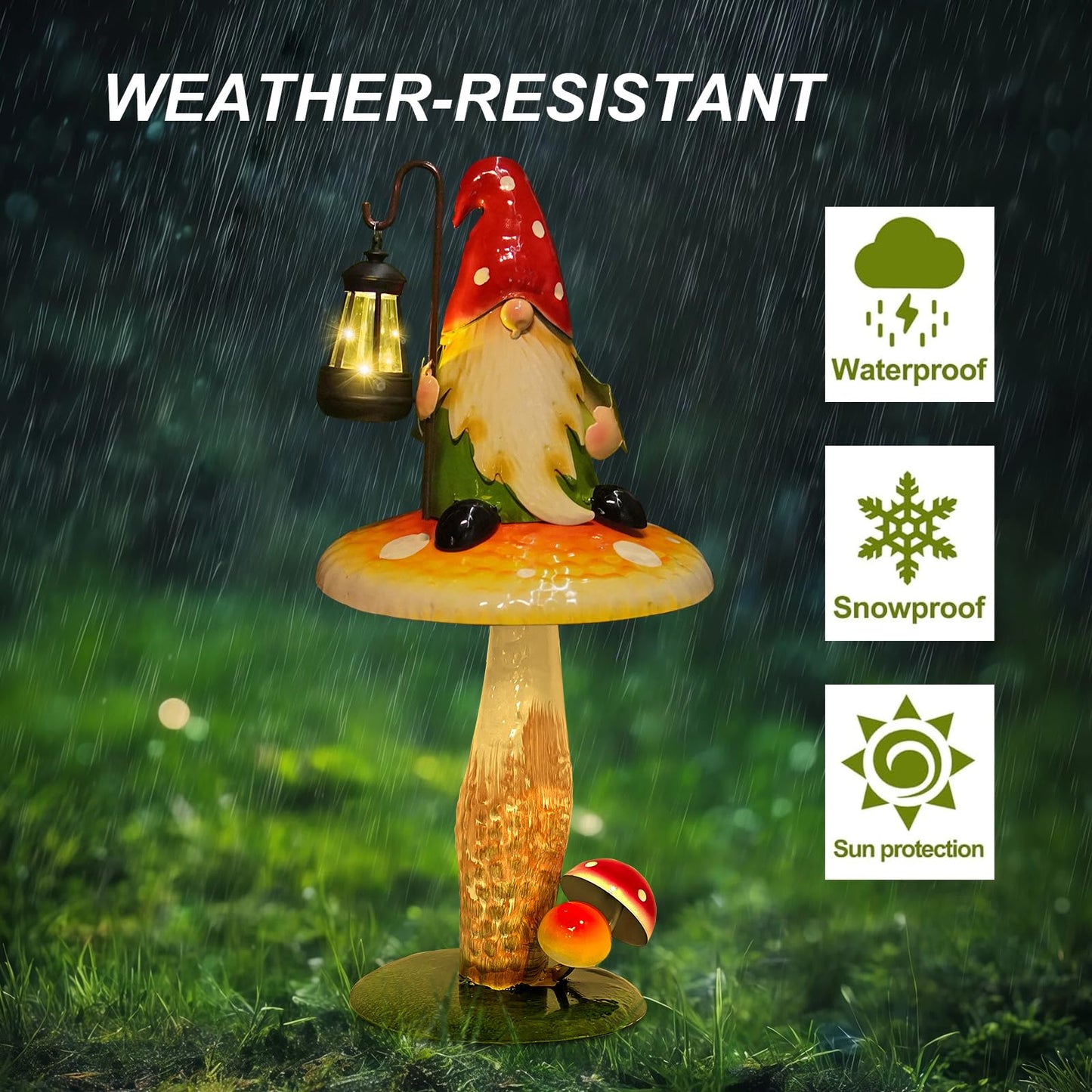 HONGLAND Solar Garden Gnomes Outdoor Statue, Waterproof Outdoor Mushroom Decor with Solar Lantern LED Lights for Yard, Patio, Lawn Ornaments, Ideal Gifts for Mom Grandm, Housewarming Gifts-16.5"