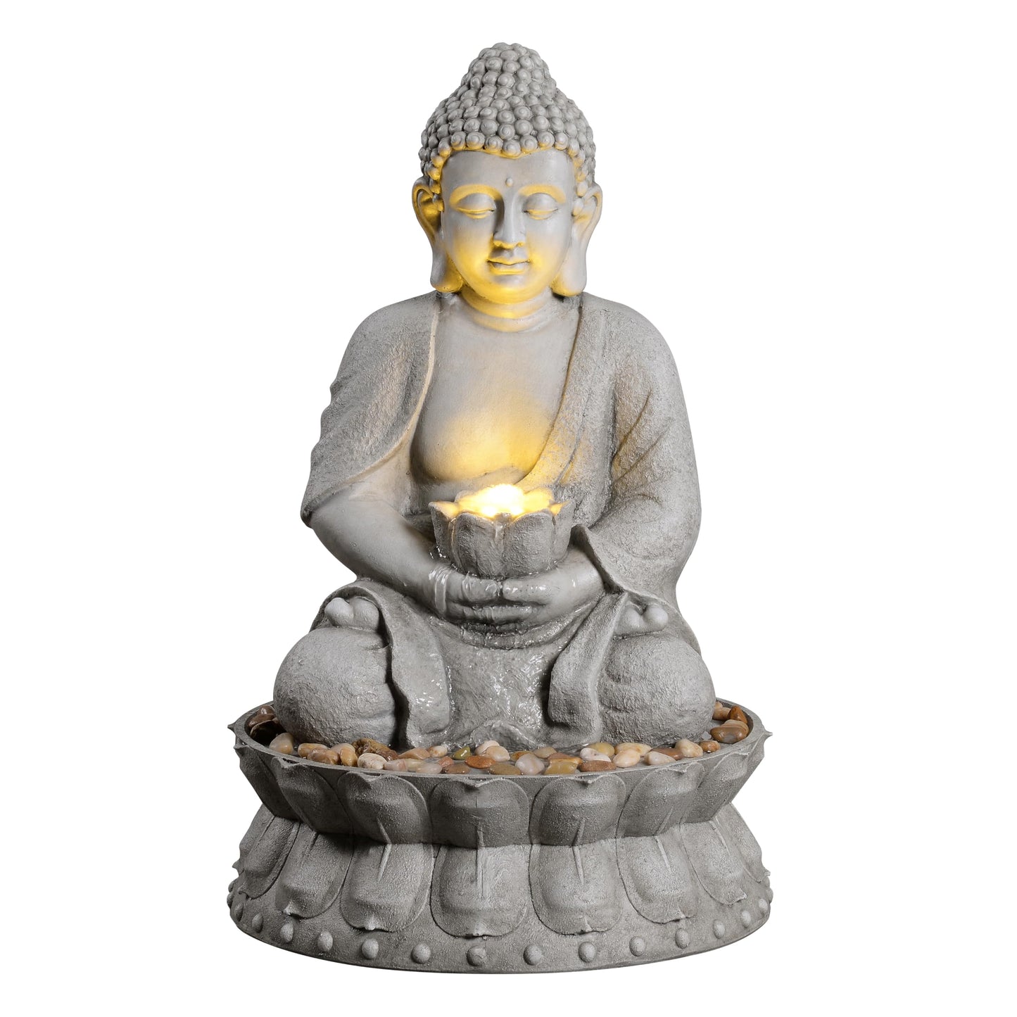 Mseonwxi Buddha Water Fountain Outdoor, Zen Fountain with LED Light for Garden, Home Decor, Relaxing Buddha Statue with Lotus Base, for Women