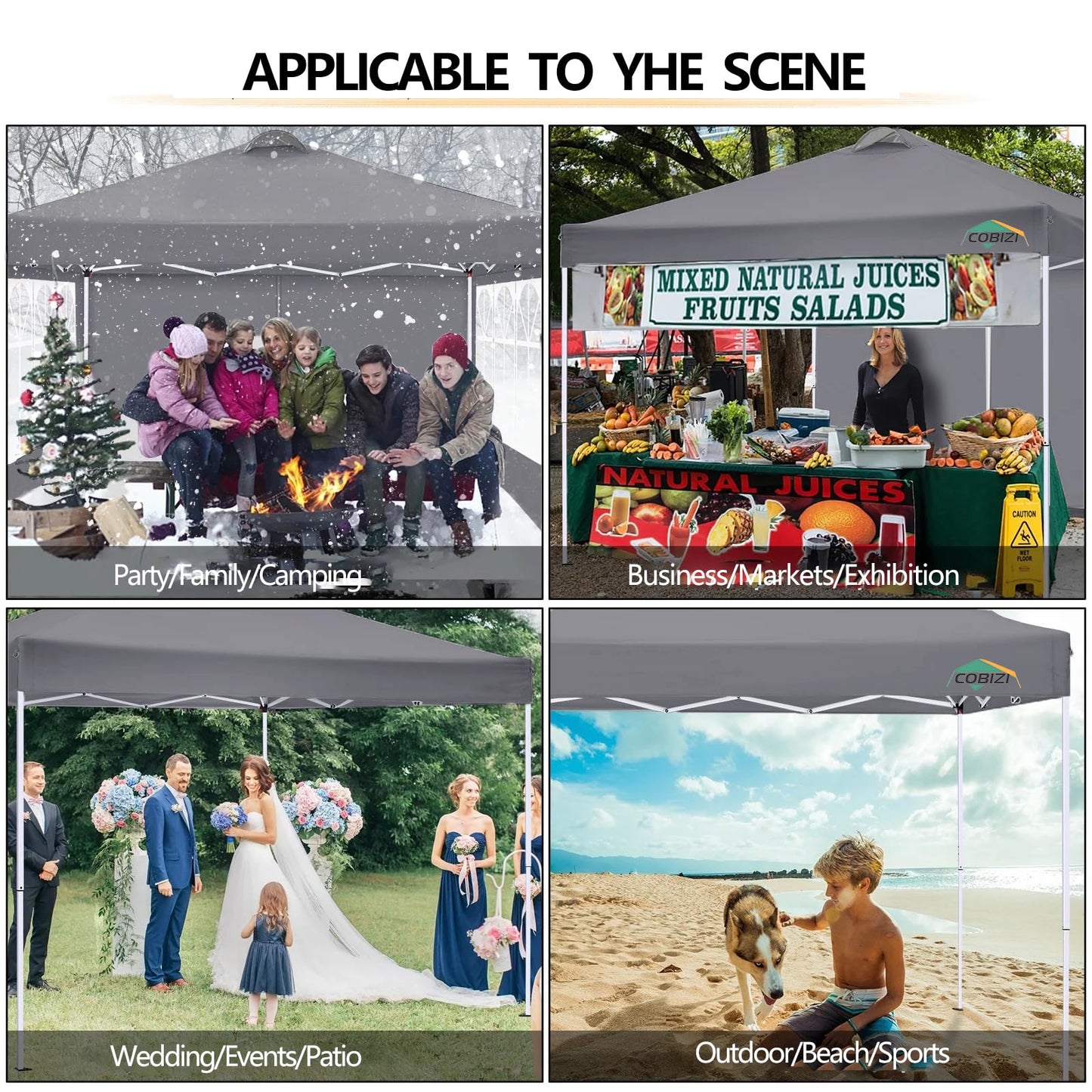 COBIZI 10x10 Pop Up Canopy Tent, One Push Outdoor Gazebo with 4 Removable Sidewalls & Air Vent, Waterproof Commercial Easy Up Adjustable Canopy with 4 Sandbags, 4 Stakes & 8 Ropes for Party,Grey