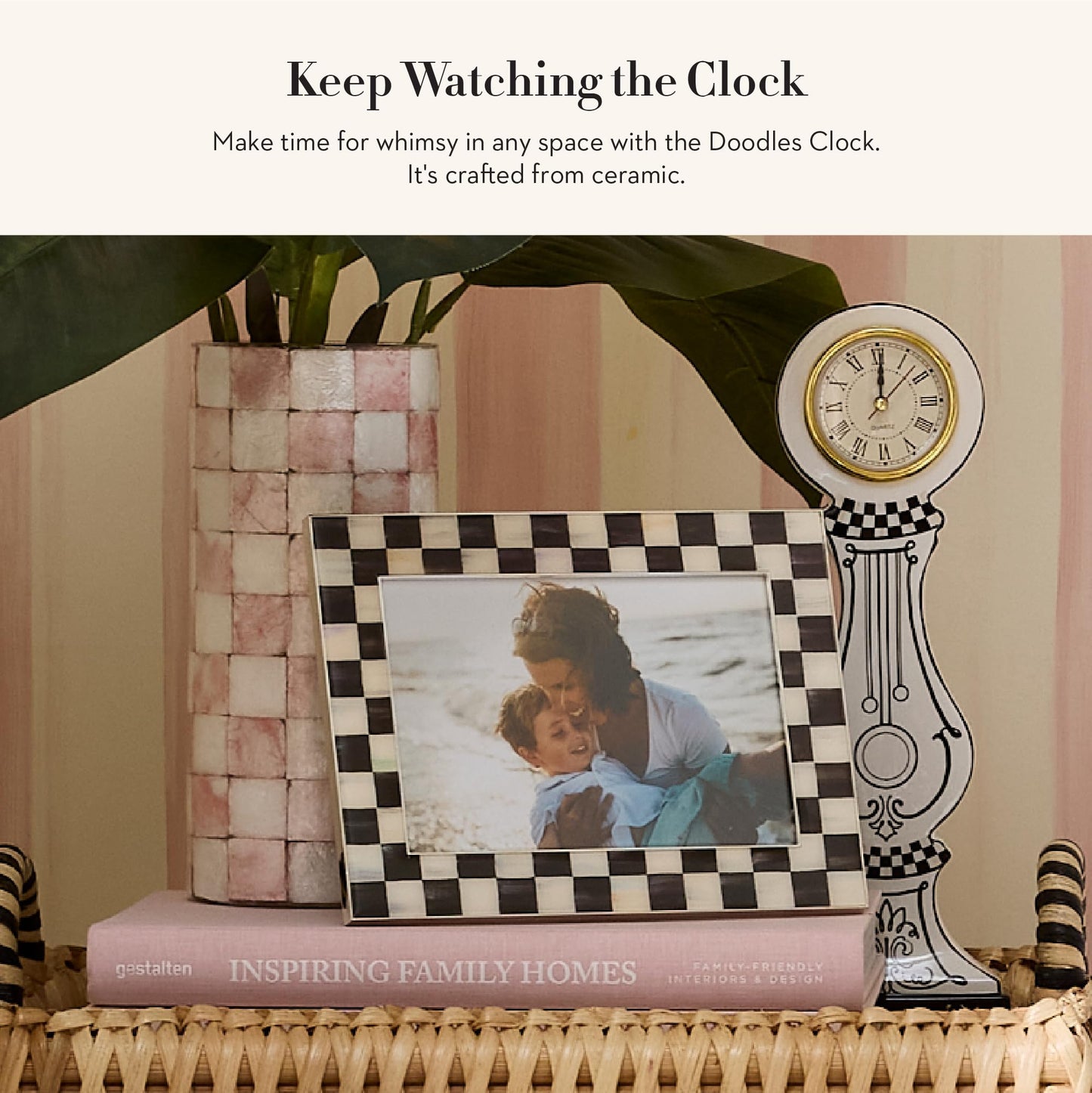 MACKENZIE-CHILDS Doodles Desk Clock, Decorative Tabletop Clock for Home or Office