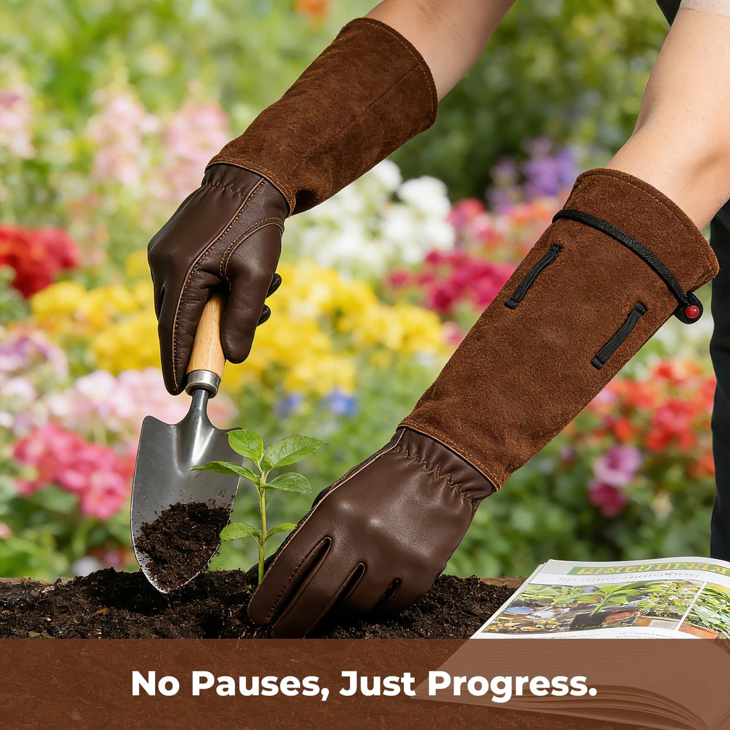 Aegend Women’s Garden Gloves, Long Elbow Cuff Adjustable Strap, Sun & Dirt Protection, Cowhide Leather, Breathable Comfortable for Gardening, Fit Small Hands for Gardeners (Brown, S)