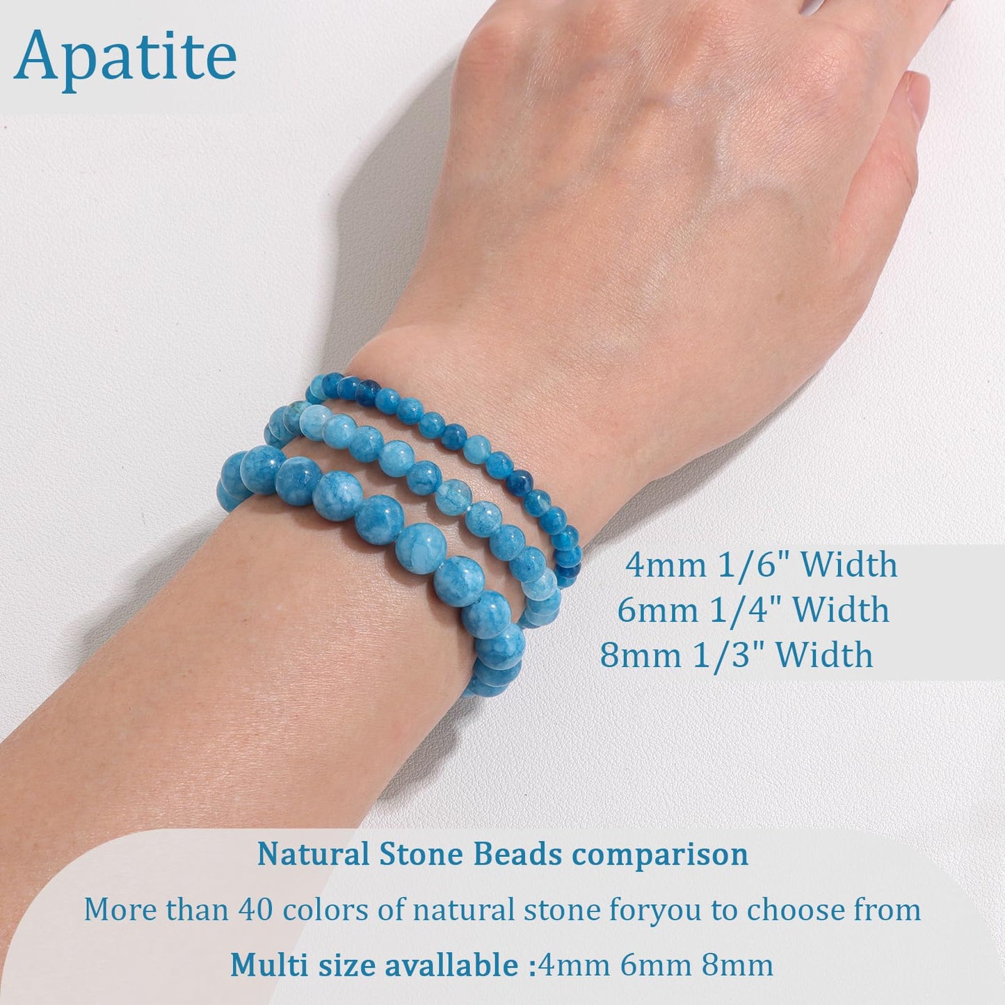 Vinswet Healing Crystal Bracelets for Women Men 8mm Apatite Natural Stone Beaded Stretch Bracelet Handmade Gemstone Reiki Spiritual Jewelry Gifts