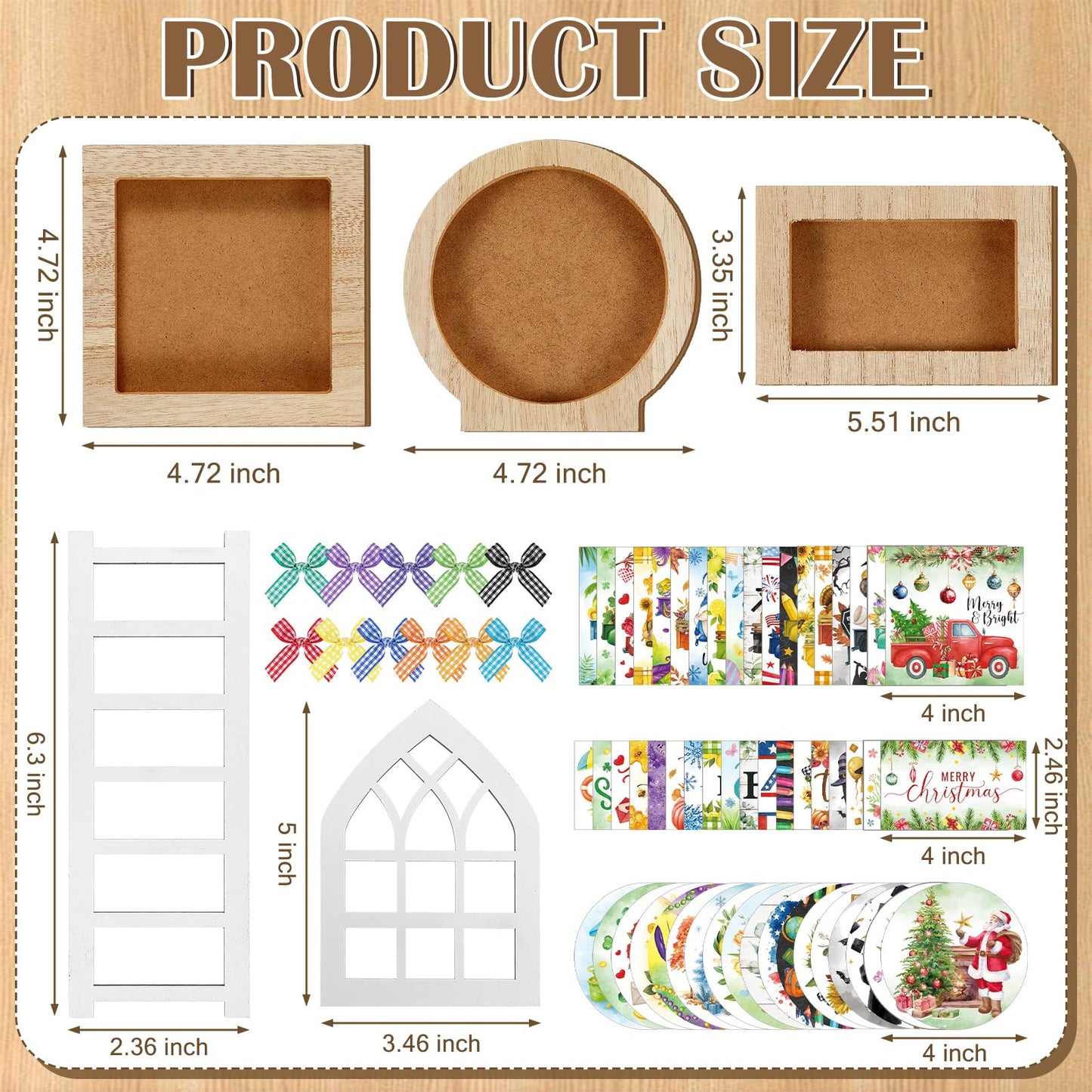 GlikCeil 95 Pcs Interchangeable All Season Tiered Tray Decor Set Farmhouse Holiday Decorations Wooden Frames Ladders with Season Cards Bows for Home Kitchen Valentine Easter Mardi Gras Spring Summer