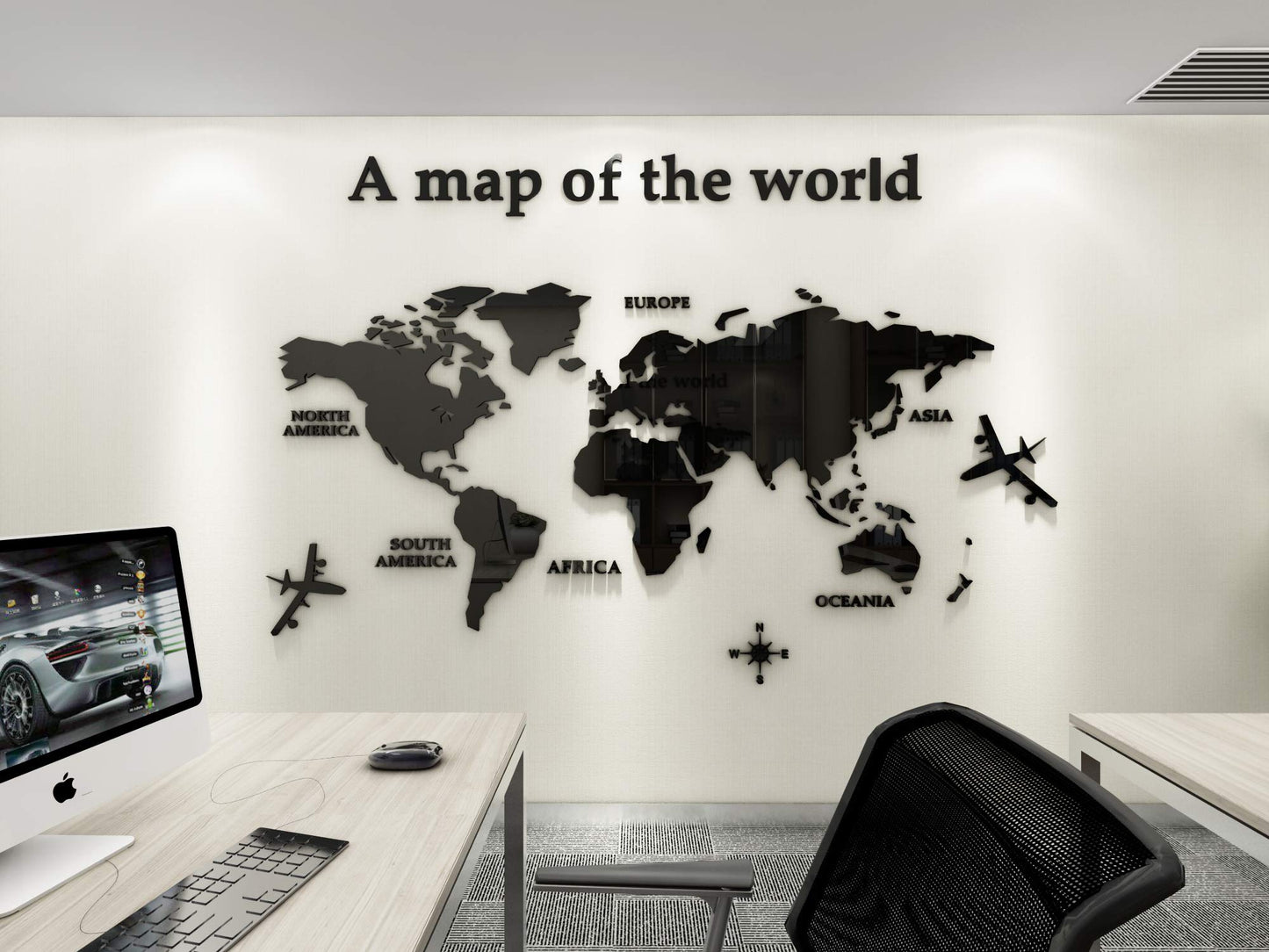 3D Wall Stickers - DIY World Map Wall Decal Sticker Murals Map Wall Décor for Living Room Bedroom TV Background Home Decorations(Black,M: 120x60 cm)