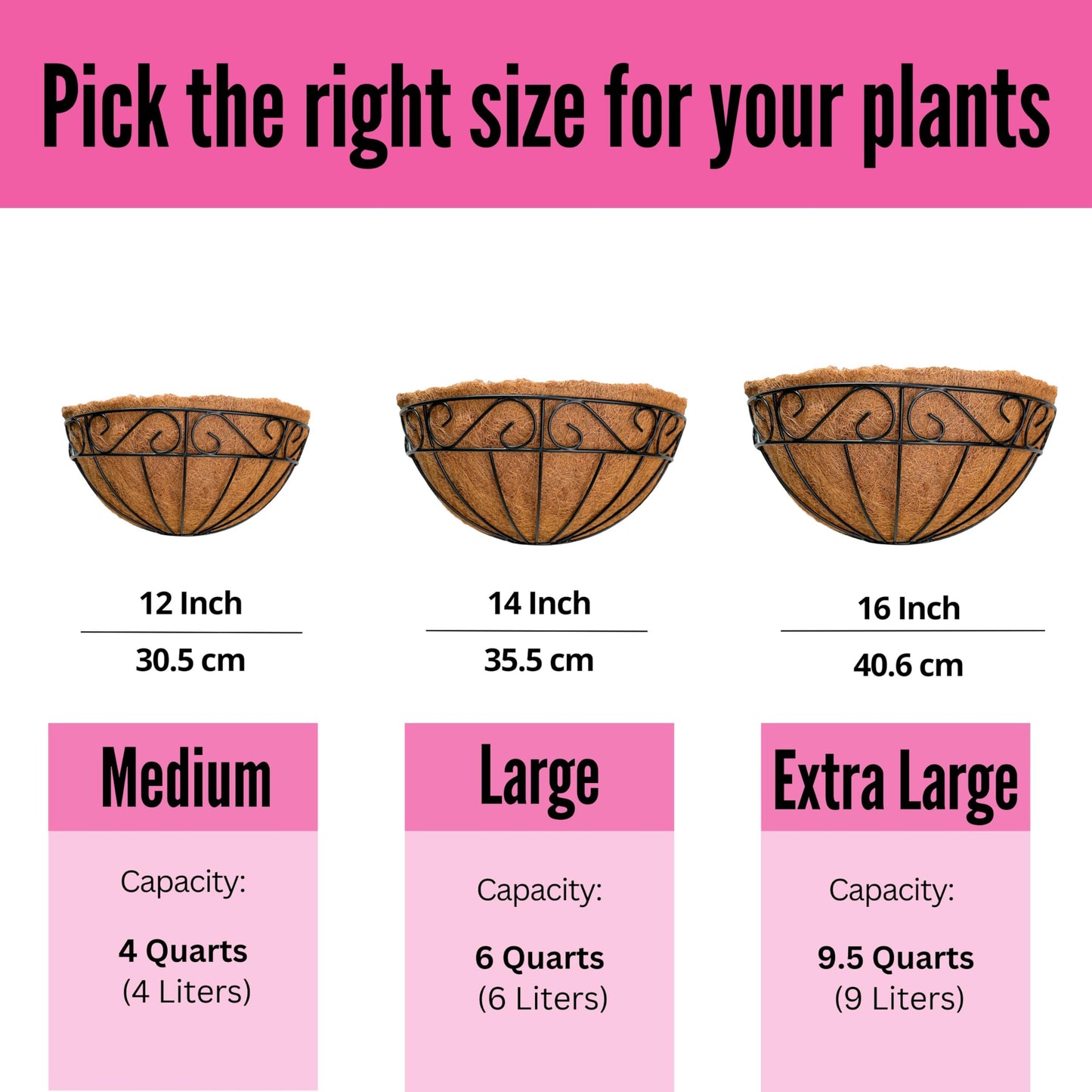 LaLaGreen Wall Hanging Planters, 6 Pack, 12 Inch Balcony Flower Baskets with Coco Liner Outside, Outdoor Vertical Garden, Fence Pots Holder Half Round Semi Circle Rail Railing Deck Porch Balcony Patio