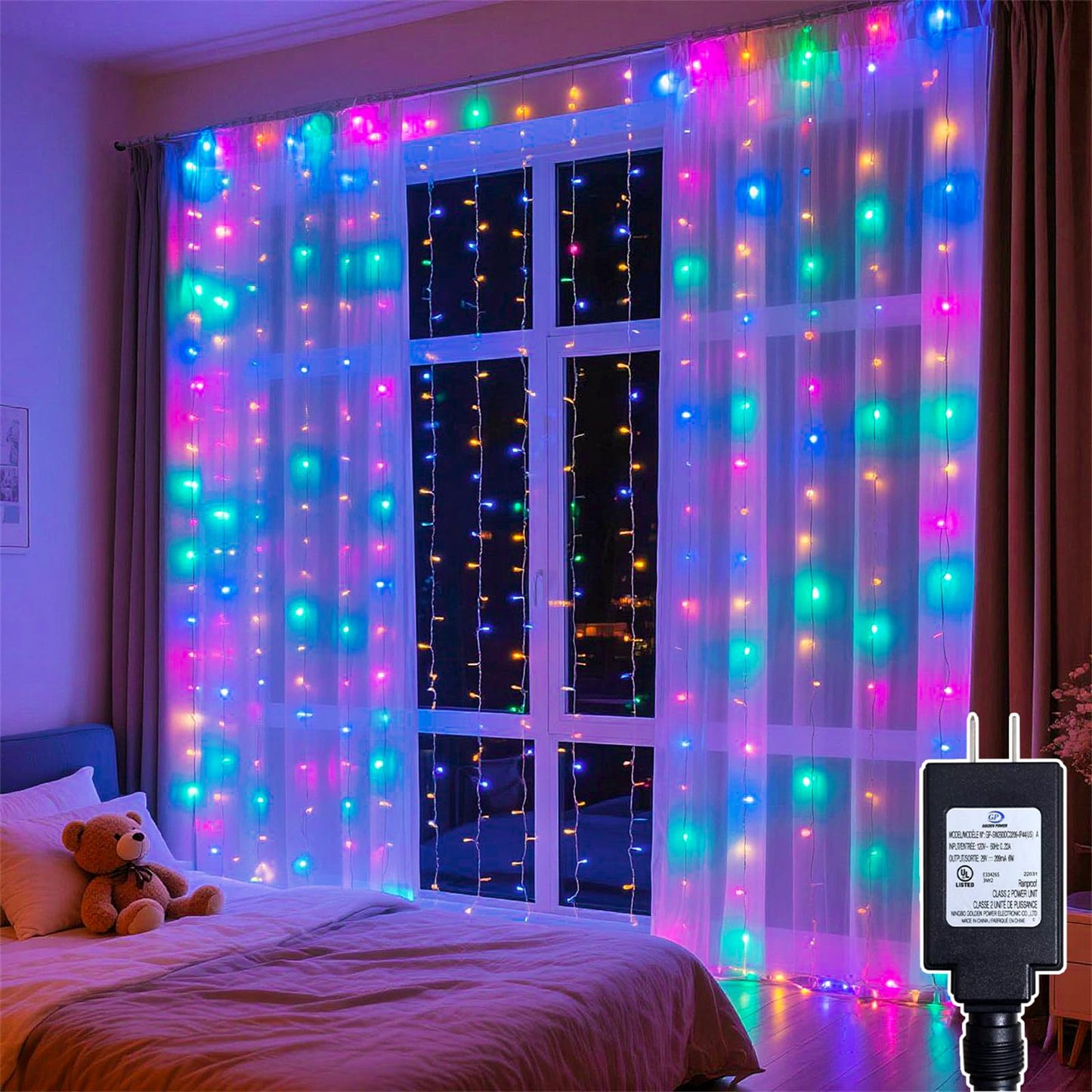 Soagrc 200 LED Rainbow Curtain String Lights 9.8 * 6.6FT Plug in Fairy with Timer and 8 Modes, Waterproof Window Wall Lights for Bedroom Wedding Party Indoor Outdoor Christmas Decor