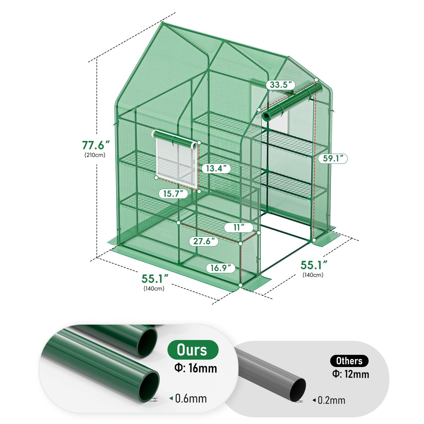 SPECILITE 56×56×78Inch Walk-in Greenhouse, Heavy Duty Small Plant House with Thicken PE Cover and Steel Frame, for Garden, Outdoors, Indoors, Green