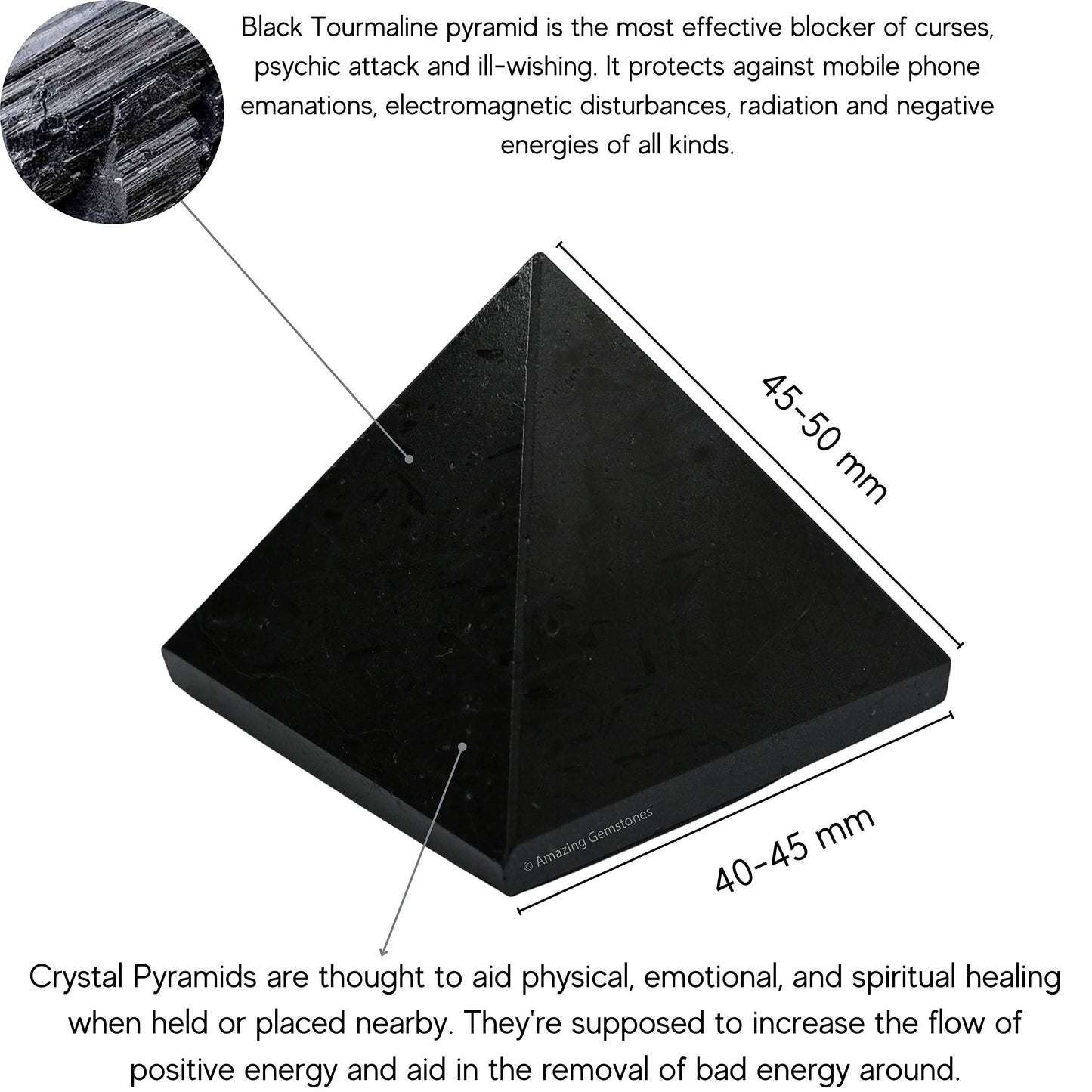 Amazing Gemstone Black Tourmaline Pyramid Crystal Healing Stones - 2" Great Pyramid Figurine of Natural Stone Pyramid for Meditation, Reiki, Chakra Balancing and Crystal Pyramids Grid