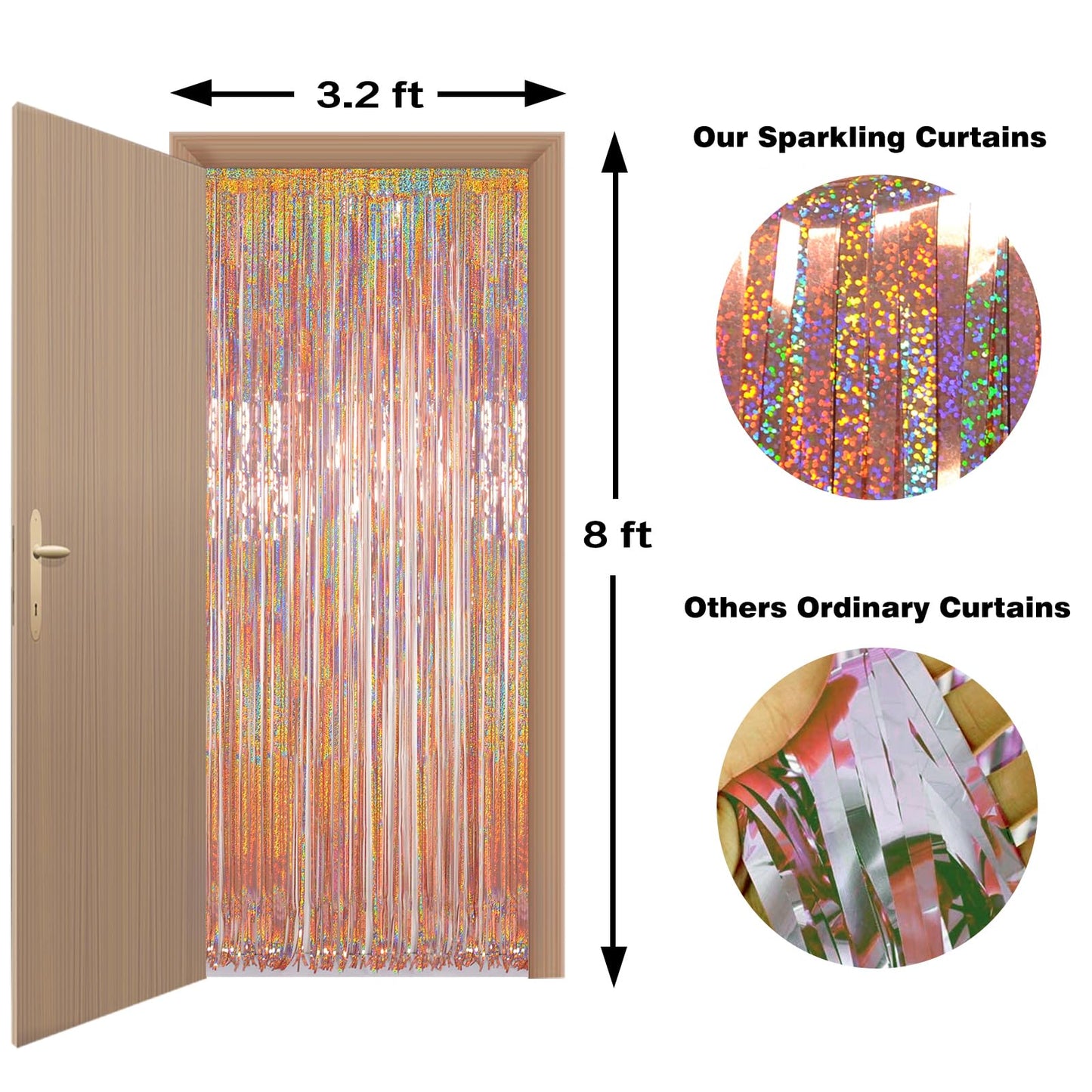 Photo Backdrop for Mothers Day Decorations, Melsan Rose Gold Tinsel Backdrop 2 Pack, Sparkle Foil Fringe Curtains for Rose Gold Birthday Decorations, 3.2 ft x 8.2 ft
