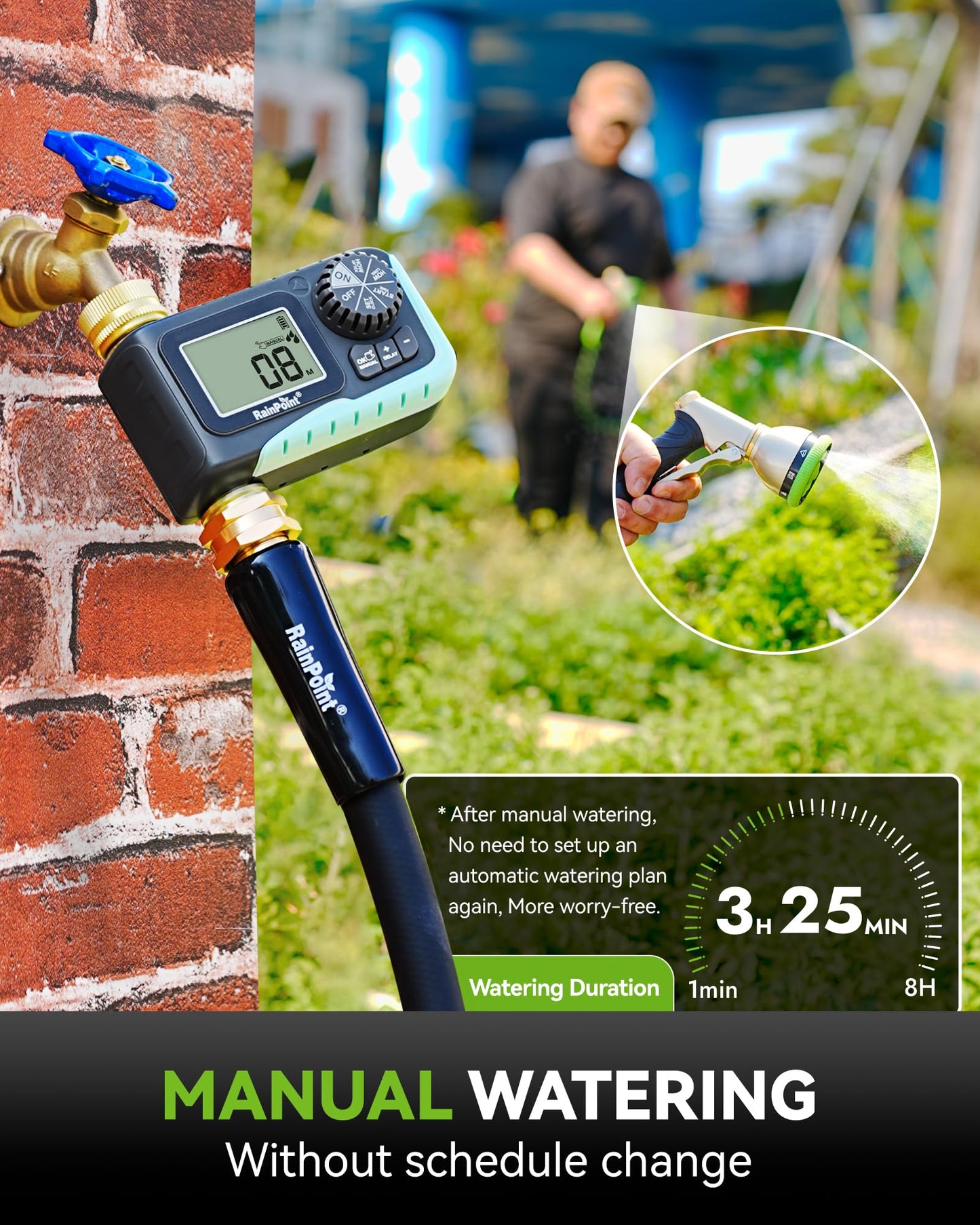 RAINPOINT Sprinkler Timer, 100% Metal Pipe Water Timer for Garden Hose, Programmable Hose Controller for Watering, Sprinkler Controller with Manual Watering/Rain Delay for Outdoor Lawn & Garden (1PCS)