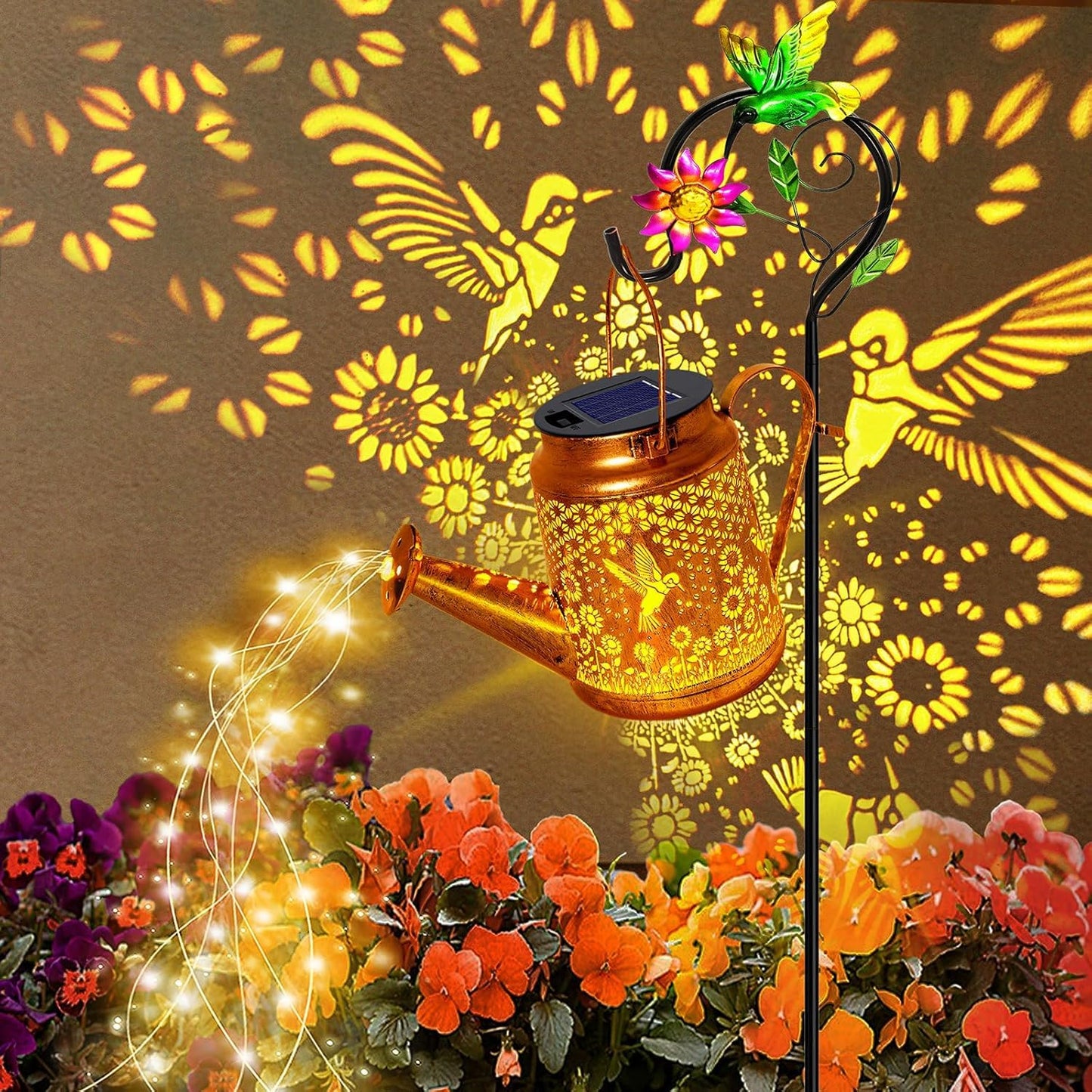 Big Solar Lanterns Outdoor Waterproof, Gifts for Mom Grandma Women Wife Daughter Mother's Day, Hummingbird Sunflower Watering Can with Shepherd Hook, Hanging Lanterns, Solar Path Lights Outdoor Decor