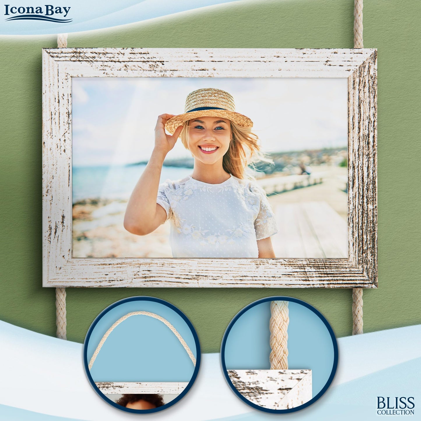 Icona Bay - 4x6 Wall Hanging Picture Frames Collage with 8 Openings - Distressed White, 2 Pack - Casual Style Engineered Wood Frames - Wall Mount Only - Bliss Collection