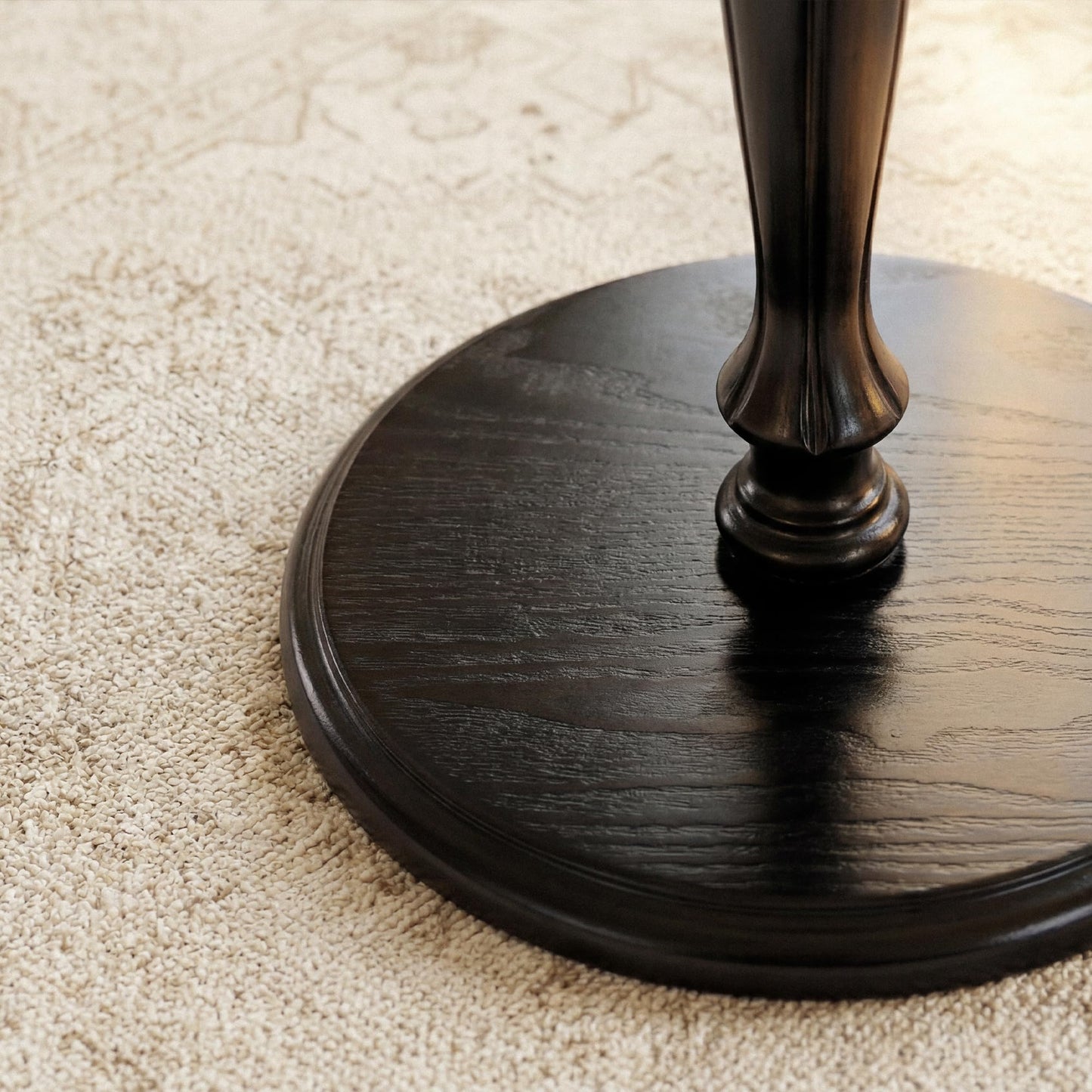 STO'SENSE Black Round Side Table, Drink Table for Small Spaces,Modern Accent Nightstand w/Solid Wood Leg, Mid-Century Pedestal Sofa Table w/Classic Sculpted Design for Living Room,Tool-Free Assembly