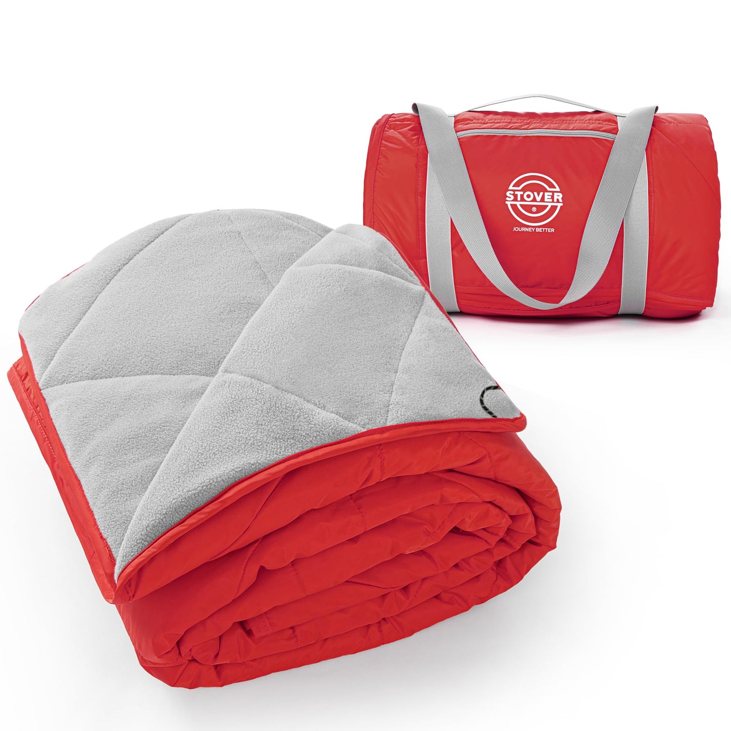 STOVER Large Waterproof Outdoor Stadium Blanket- Extra Thick Soft Fleece Camping Blanket for Travel, Picnics, Sports, Dogs 79"x55", Warm, Windproof, Sand-Proof, Lightweight, Packable (Stadium Scarlet)