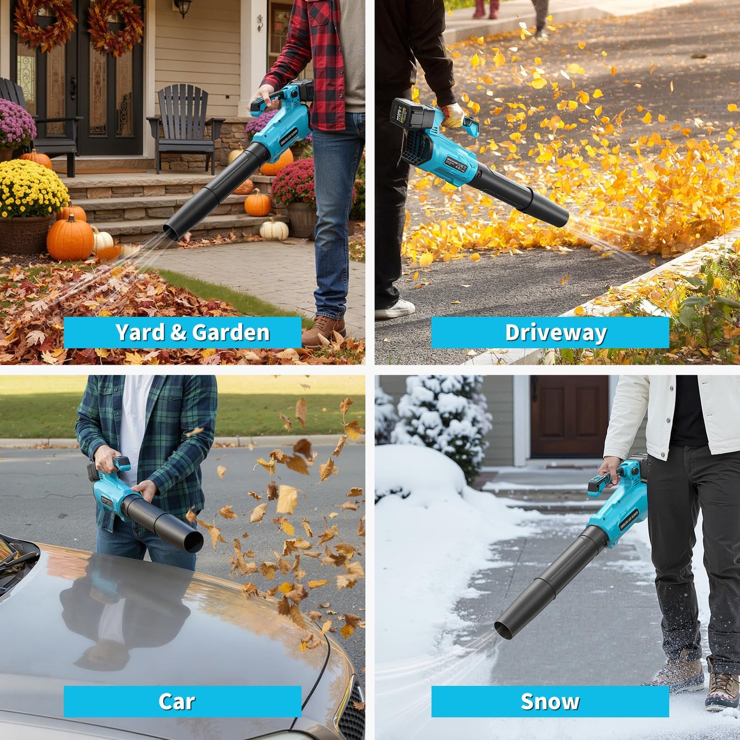 VERVEWAVE Leaf Blower Cordless, 20V Electric Blower with 2 X 4.0Ah Battery & Charger, 450-CFM 150-MPH Turbo Jet Blower with Adjustable Angle Handle, for Lawn Care, Garden, Yard