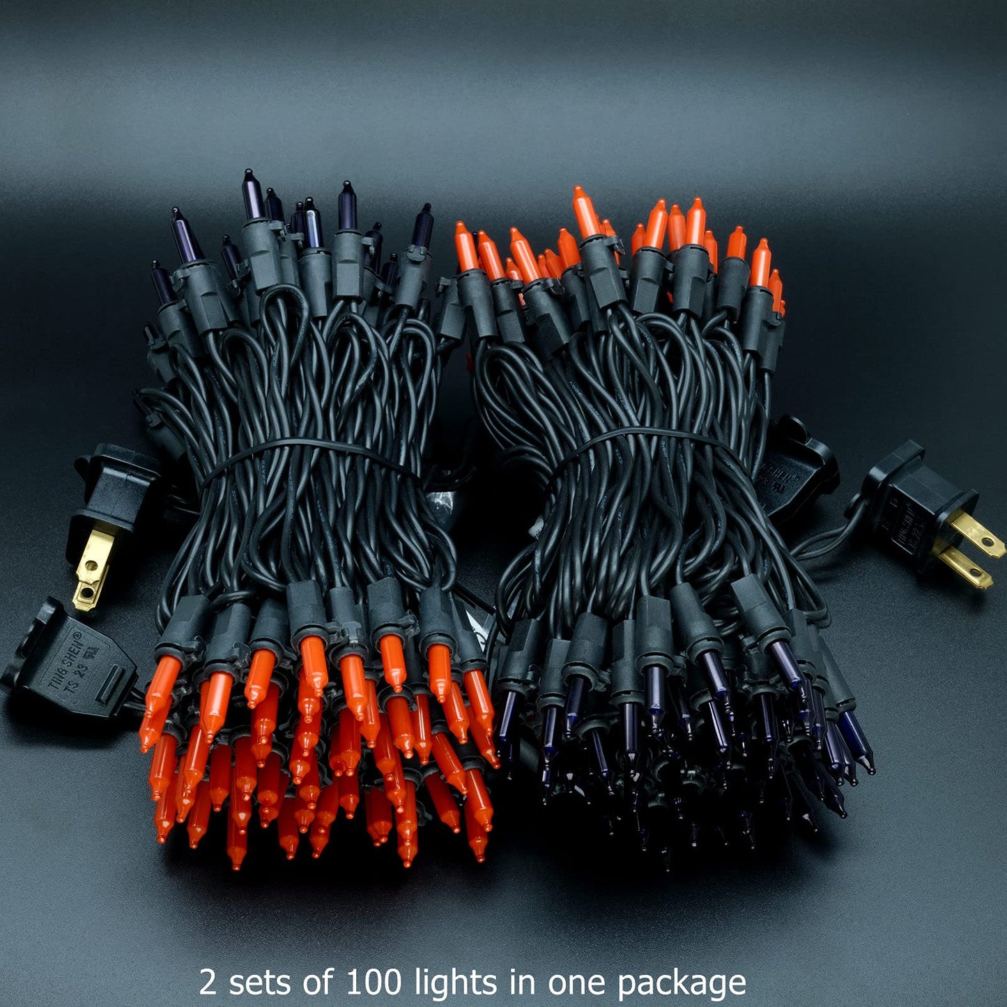 YULETIME 200 Orange & Purple Halloween Lights with Black Wire, Pack of 2 Sets 33 ft 100 Count UL Certified Christmas String Lights (Orange & Purple)