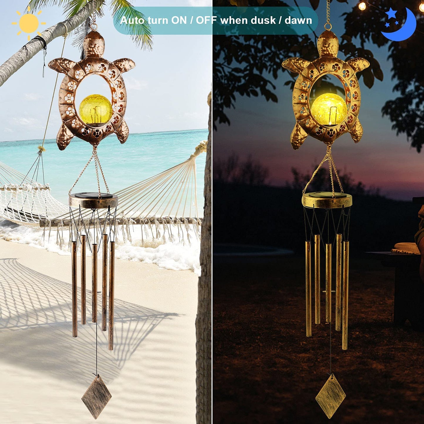 Solar Turtle Wind Chimes, Tortoise WindChimes, Light Windchime Outdoor, Moon Shape Light Outdoor,Garden Decor, Yard Decor, Gifts for Women, mom, Grandma