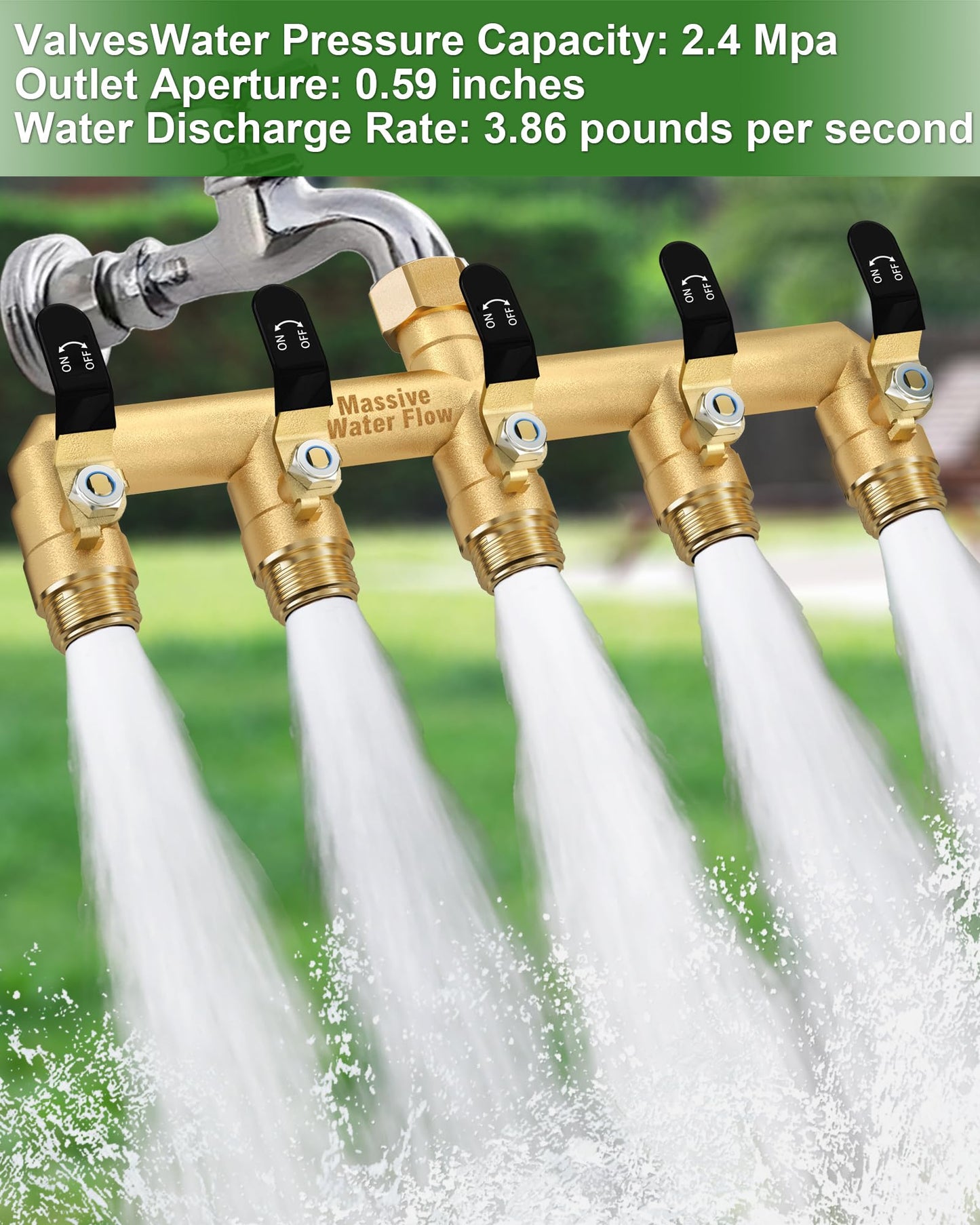 LNEZCDB 5 Way Hose Splitter, Heavy Duty Full Flow Garden Water Hose Bib Spigot Splitter, Brass Rust and Freeze Resistant Outdoor Faucet Splitter, T Adapter Connector with 3/4 - Inch GHT Thread （Black）