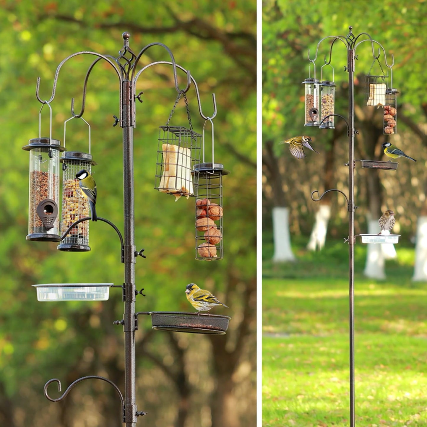Bird Feeding Station Kit Pole Wild Bird Feeder Hanging Planter Hanger Multi Feeder Hanging with Metal Suet Feeder Bird Bath for Attracting Wild Birds