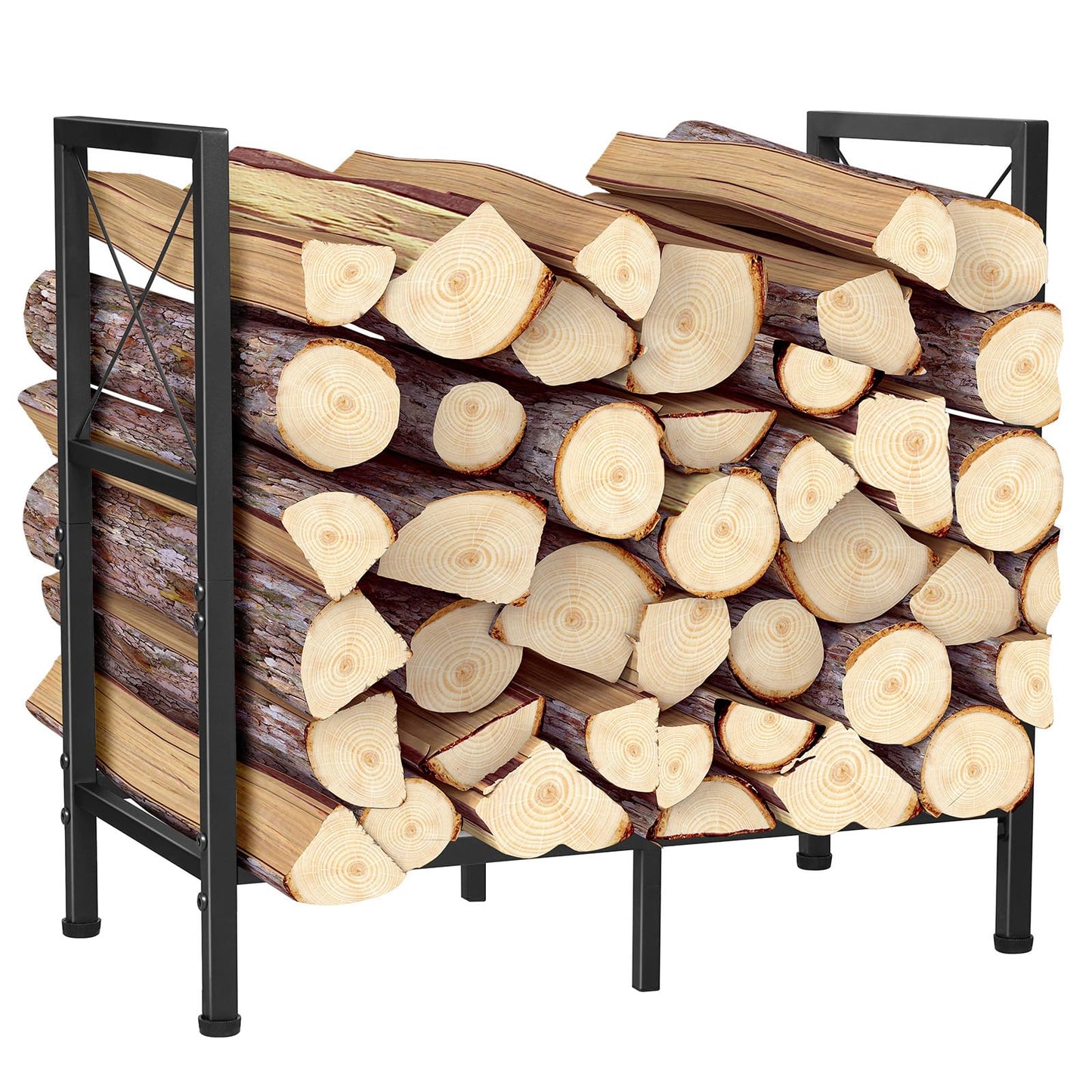 Peyulia Firewood Rack, Heavy Duty Firewood Holder, 2ft Firewood Storage Rack for Indoor Outdoor Log Organization and Storage, Black
