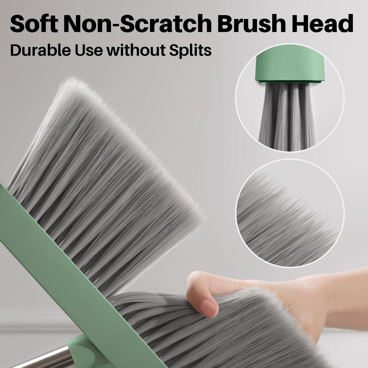 JOYMOOP Dark Teal Green Broom and Dustpan Set, Upright Angle with Built-in Comb Teeth, Ideal for Home, Office, Hardwood, Pet Hair