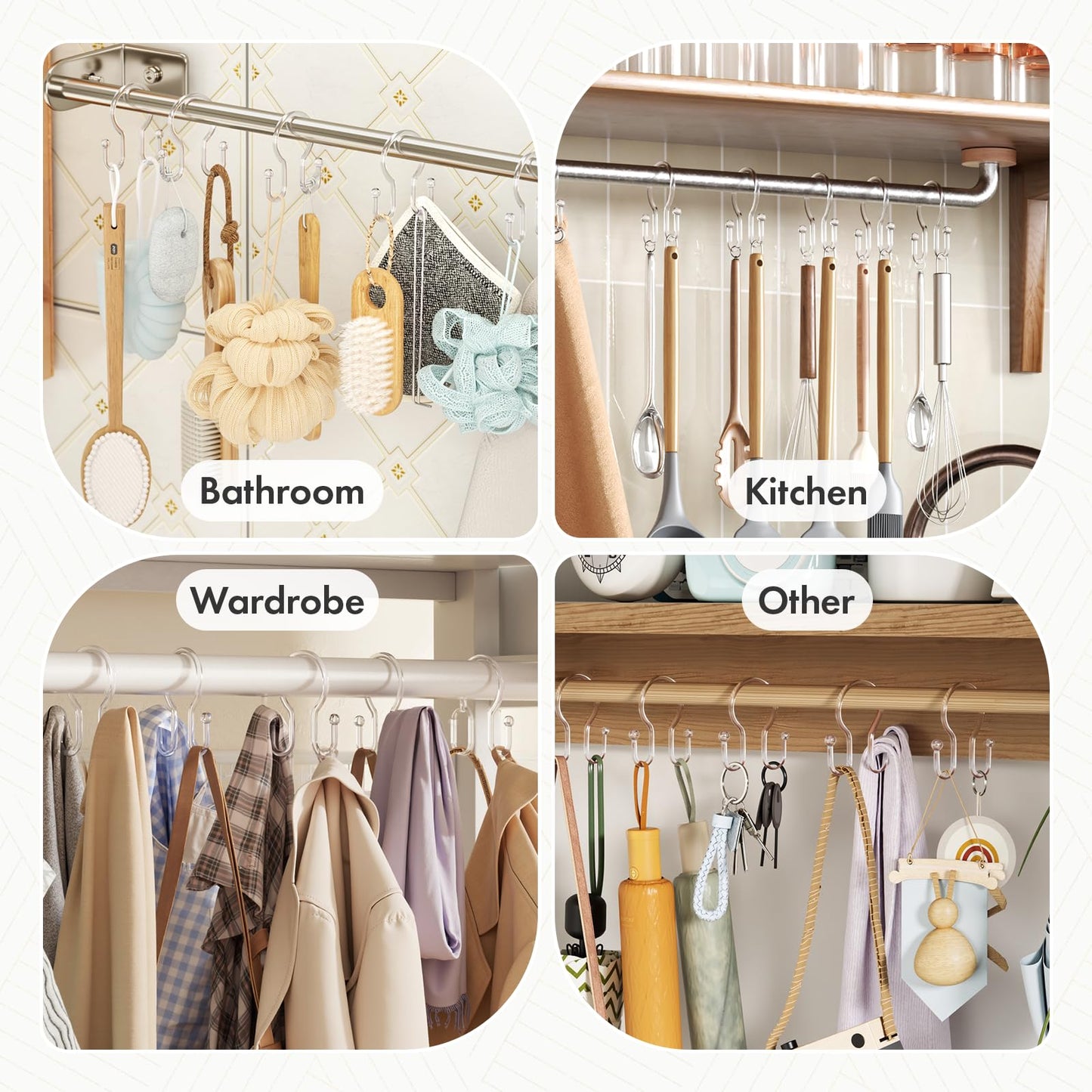Bathway Shower Curtain Hooks, 12Pcs Plastic Shower Hooks for Shower Curtain, Clear Double Hook Shower Curtain Hooks Rust Proof Shower Curtain Hangers