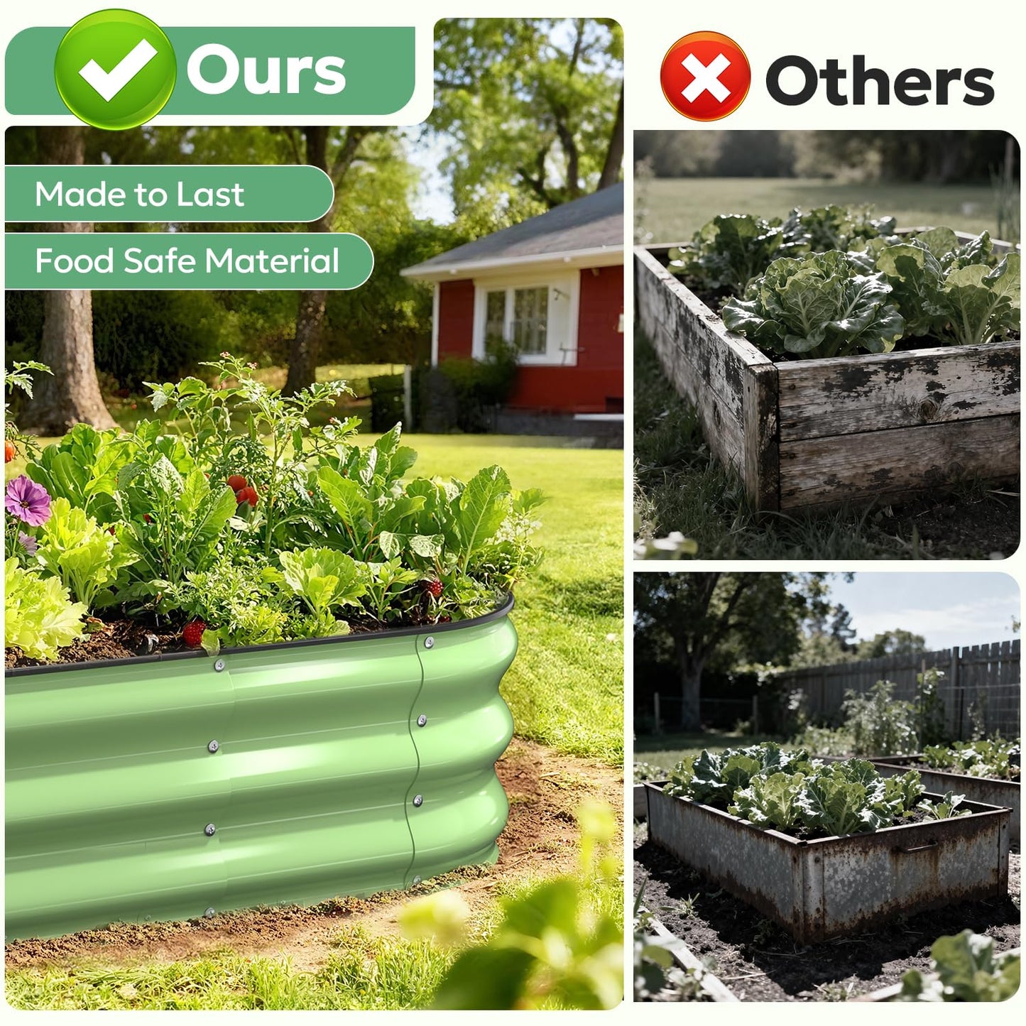 Yumatum Raised Garden Bed 4×2×1 FT, Galvanized Metal Raised Planter Box, Vegetable Planting Container with Safety Edge Trim, Hardware & Gloves Included, Fruit Green for Backyard Patio Balcony
