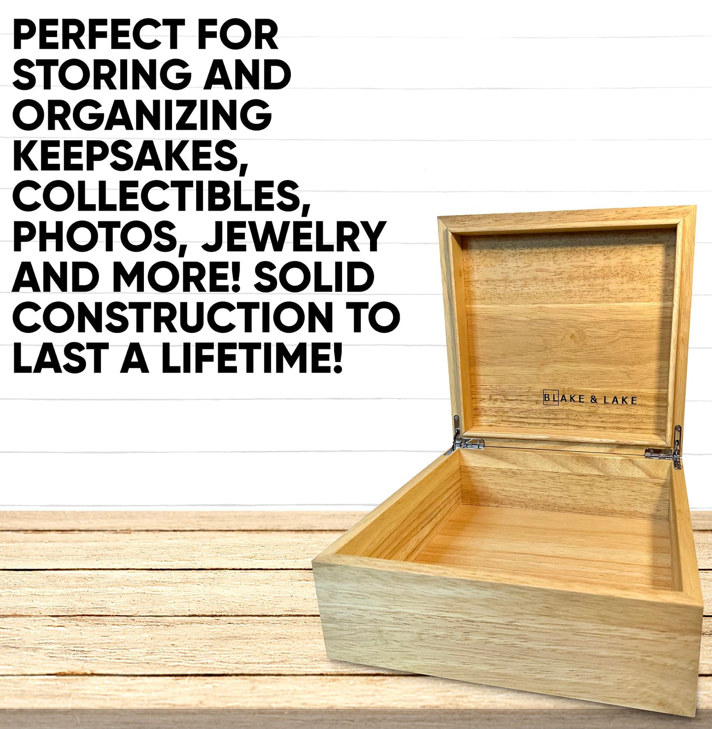 Blake & Lake Wooden Eco Box with Hinged Lid - Oak Wood Storage Box with Lid - Wooden Keepsake Box - Decorative wooden boxes with lids for Keepsakes (Oak)