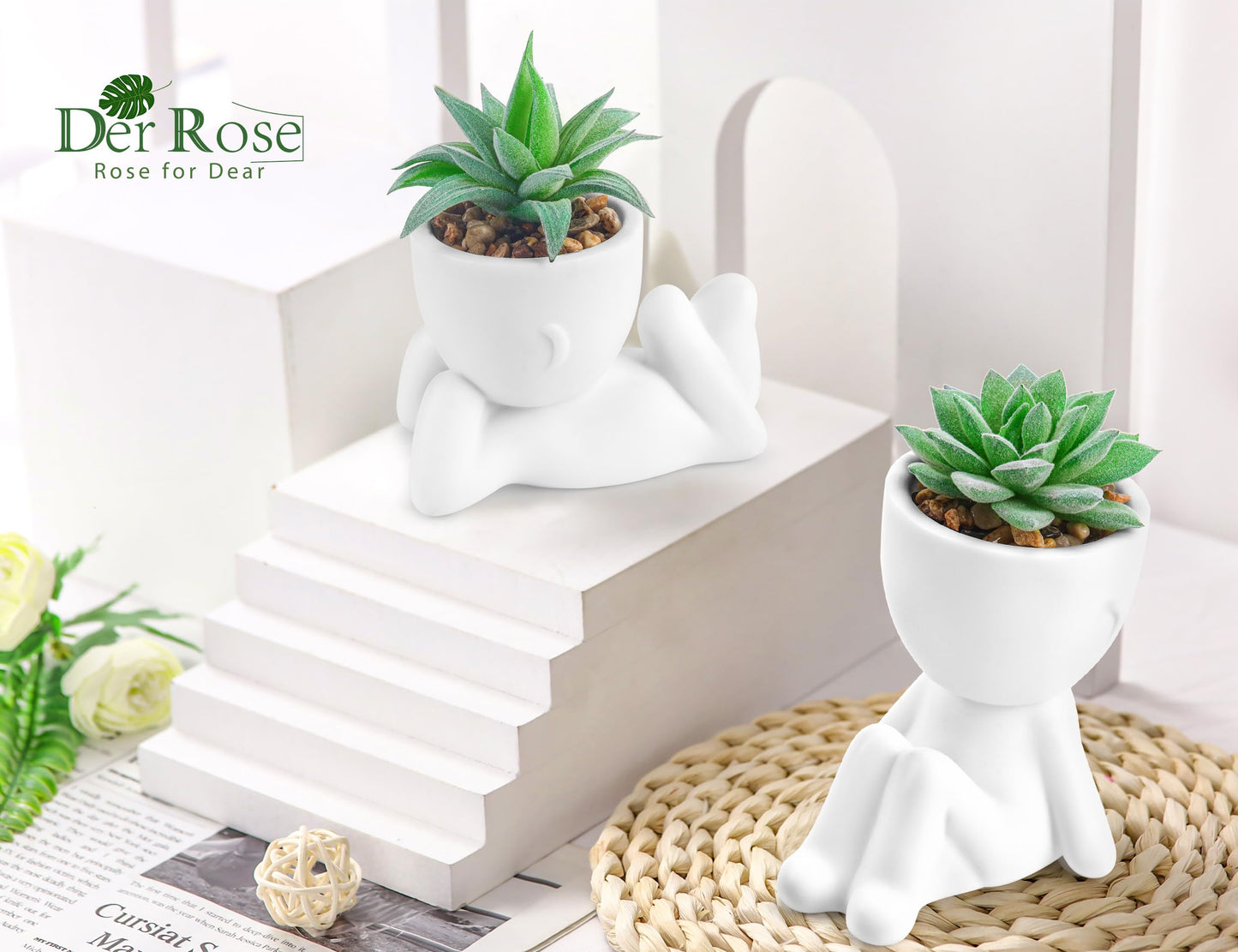 Der Rose Set of 2 Fake Plants Artificial Succulent Plants for Office Desk Accessories Bathroom Home Room Aesthetic Decor Indoor
