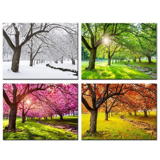 KREATIVE ARTS 4 Piece Canvas Wall Art Spring Summer Autumn Winter Four Seasons Landscape Colorful Tree Painting Picture Prints Modern Giclee Artwork Stretched Framed Bathroom 16x20inchx4pcs