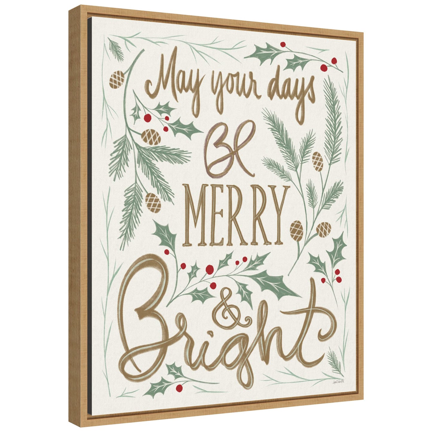 Amanti Art Framed Canvas Wall Art 20x16 Merry and Bright Holly by Anne Tavoletti, Framed Wall Art Canvas, Holidays Artwork, Modern Contemporary Decor, Small Poster Painting for Living Room, Bedroom