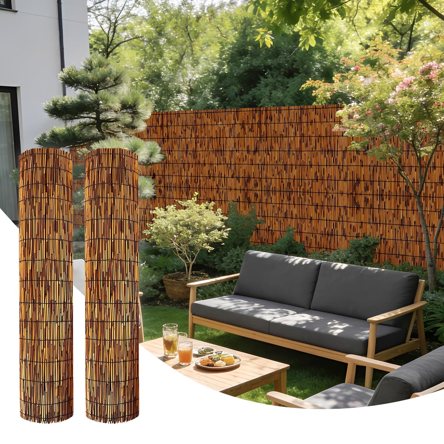 GALTEED Bamboo Reed Fence Roll,Decorative Reed Fencing 4ft High Roll Reed Screen,Balcony Reed Fence Bamboo Screen Fencing for Outdoor Backyard Patio (4X19.6FT)