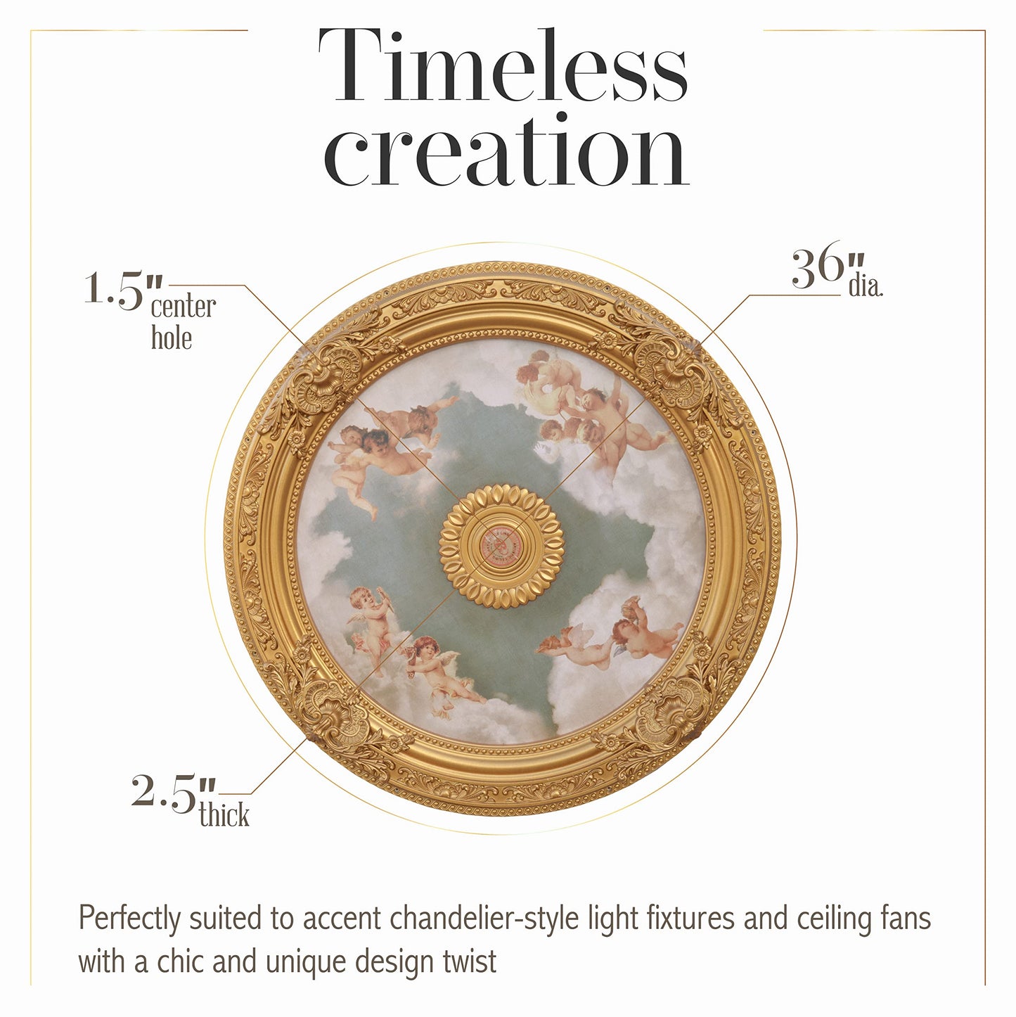 AFD Home Antique Cherubs Sky Gold Trim Round Chandelier Ceiling Medallion for Home Improvement 36 Inch Diameter Polystyrene Decorative Ceiling Plate Molding
