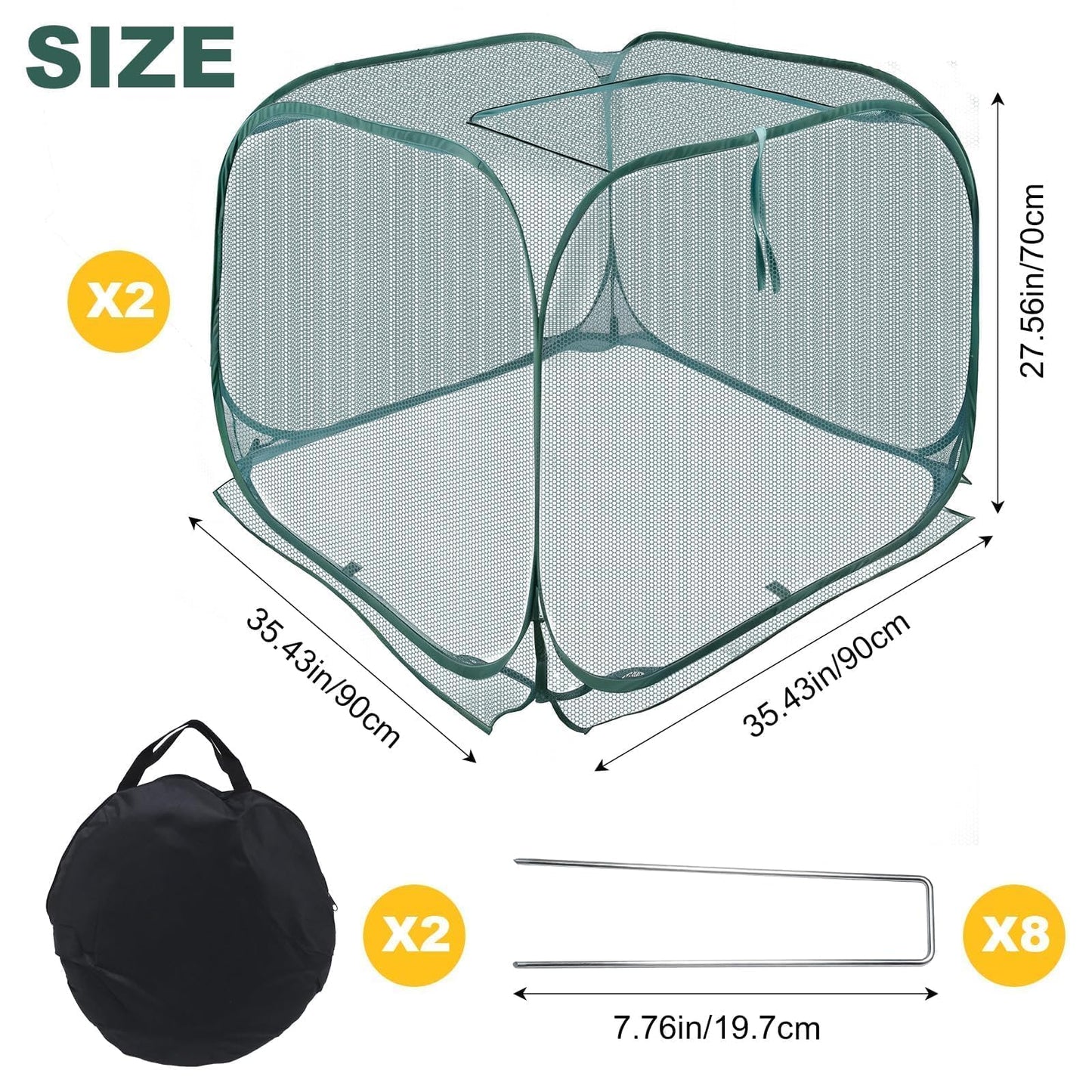 EATAKWARD 2 PCS Foldable Plant Protector, 35" x 35" x 27.5" Pop-Up Mesh Cover, Bird Betting for Garden, Garden Bed Cover for Outdoor Vegetables, Fruits, and Flowers