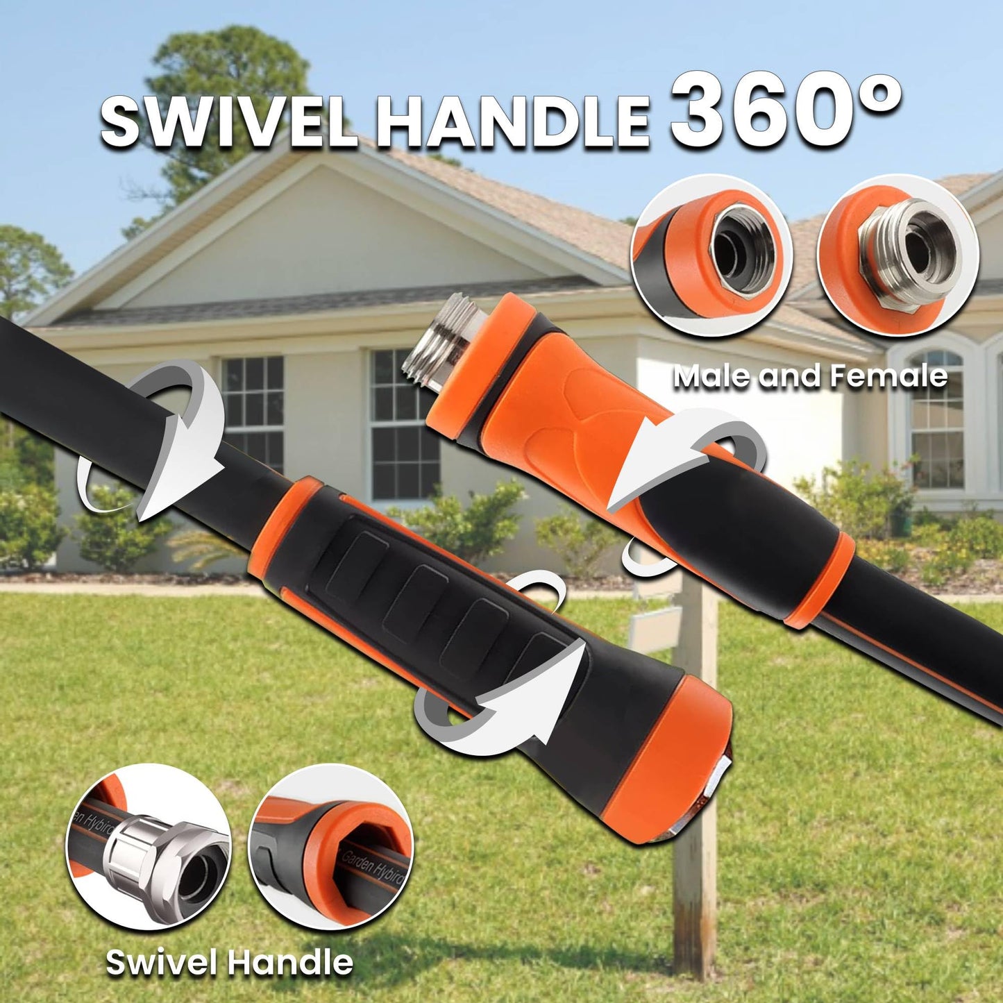 Giraffe Tools Garden Hose 5/8", Water Hose Heavy Duty, Flexible, Lightweight Hybrid Hose with Swivel Handle, with Hose Splitter, Nozzle and Yard Sprinkler, 50ft Male to Female Fittings, Burst 600 PSI
