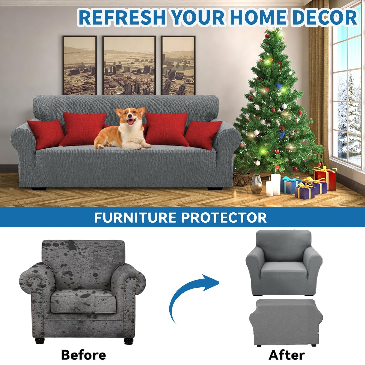 XINEAGE 2026 New Stretch Armchair Covers 1 Piece Chair Slipcovers Chair Protector for Living Room Thick Soft Chair Cover with Elastic Bottom Couch Cover for Pets Kids (31"-46", Light Gray)